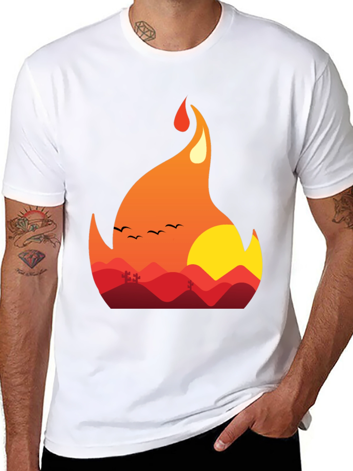 Fiery Sunset Graphic Tee - Unique Nature Design