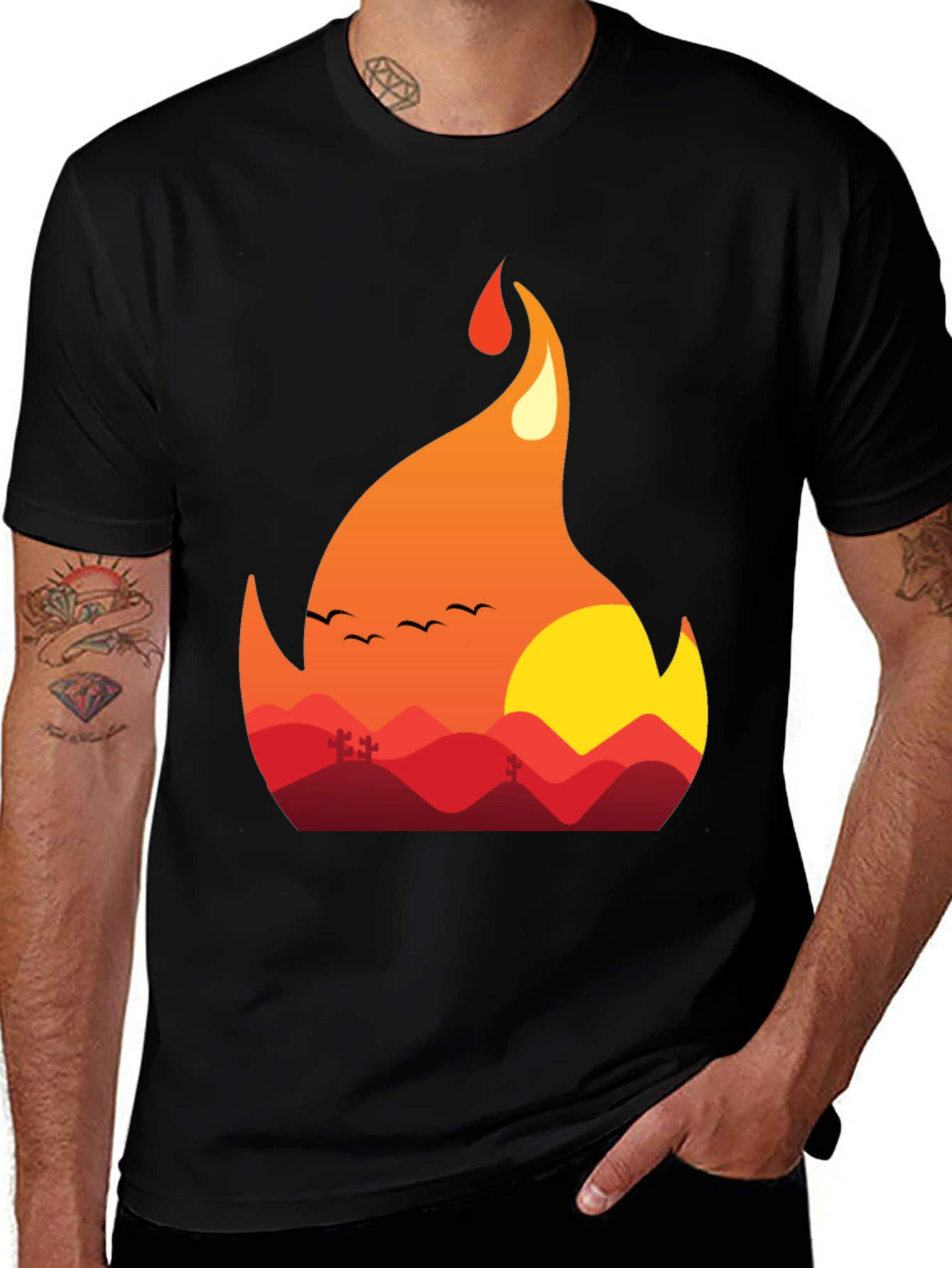 Fiery Sunset Graphic Tee - Unique Nature Design