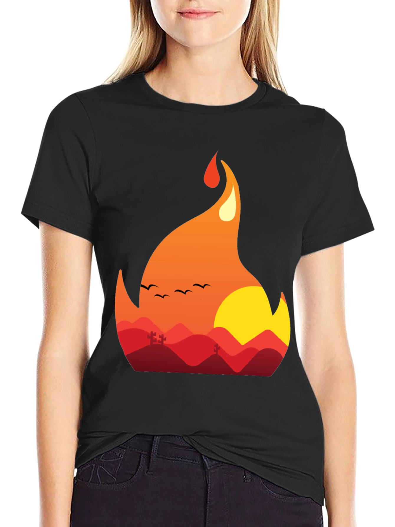 Fiery Sunset Graphic Tee - Unique Nature Design