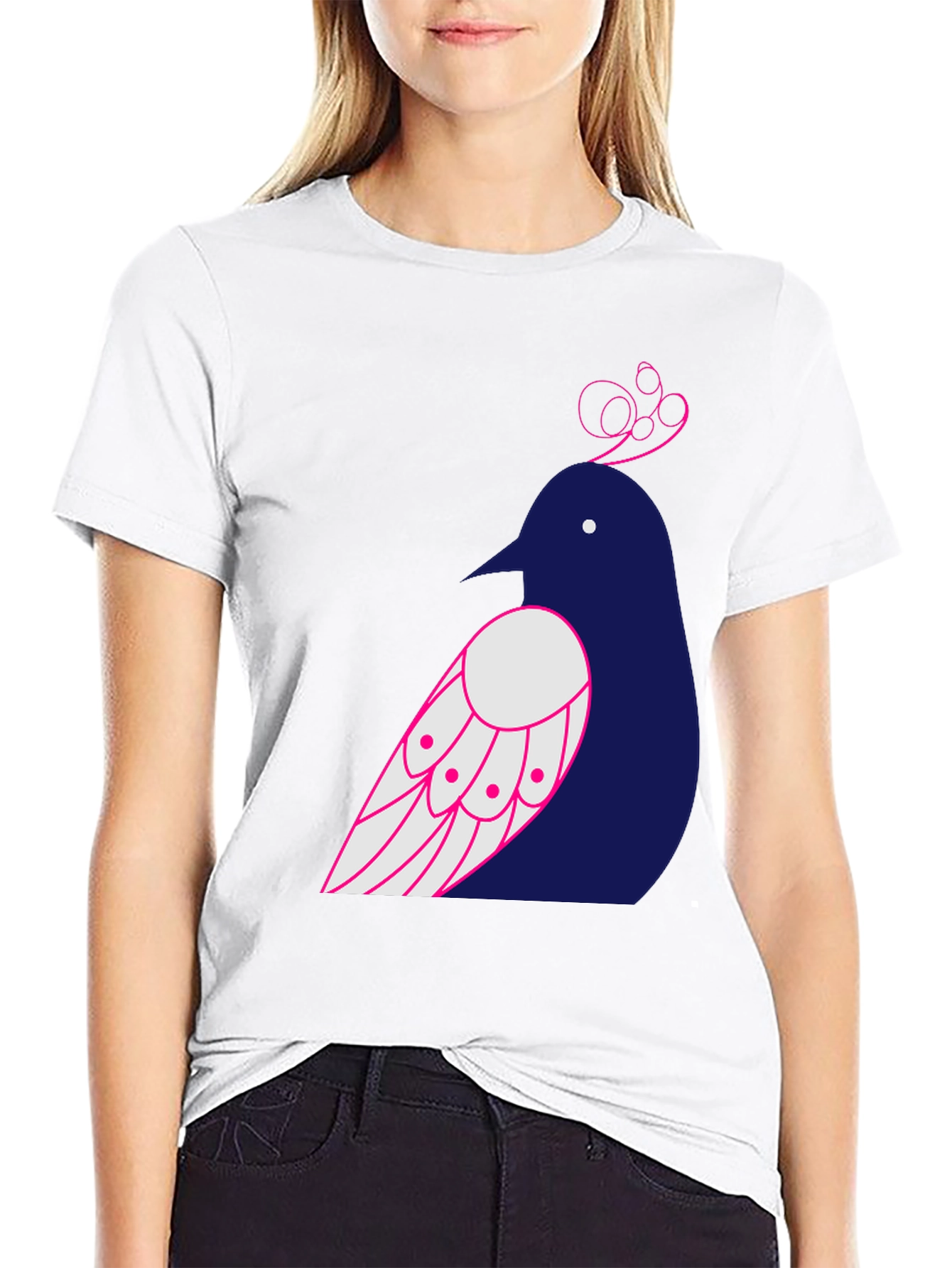 Bird Graphic Print T-Shirt - Black