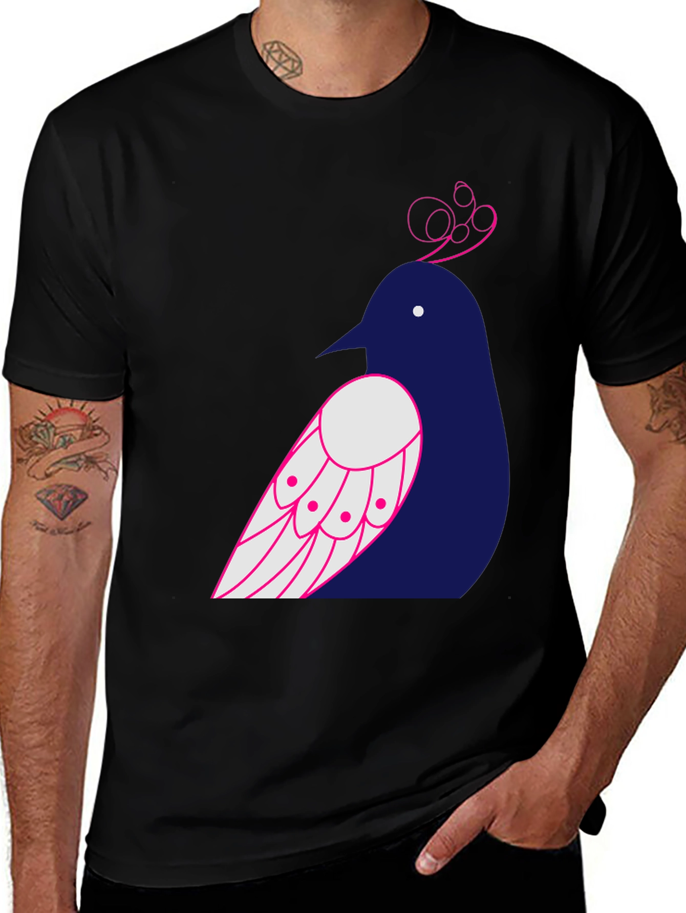 Bird Graphic Print T-Shirt - Black