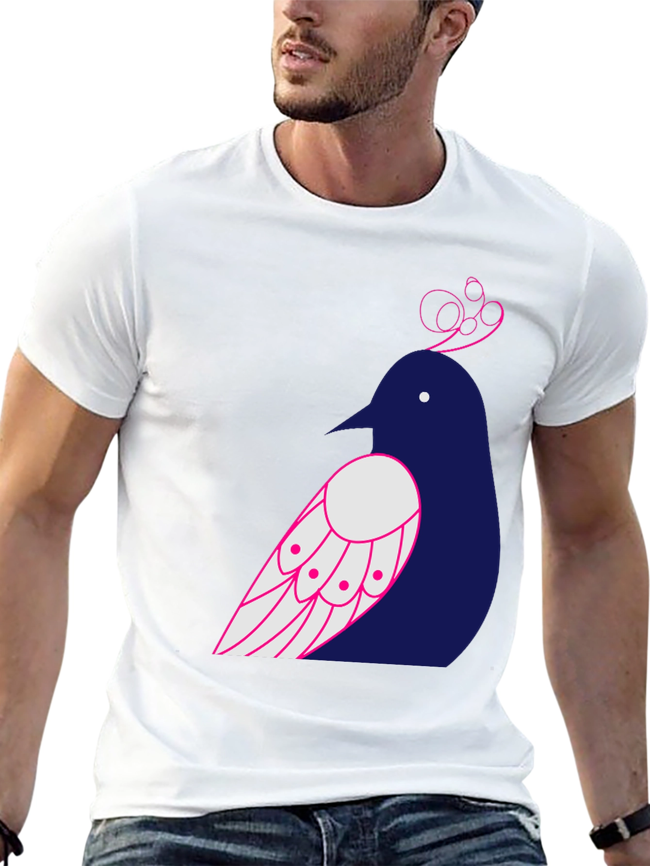 Bird Graphic Print T-Shirt - Black