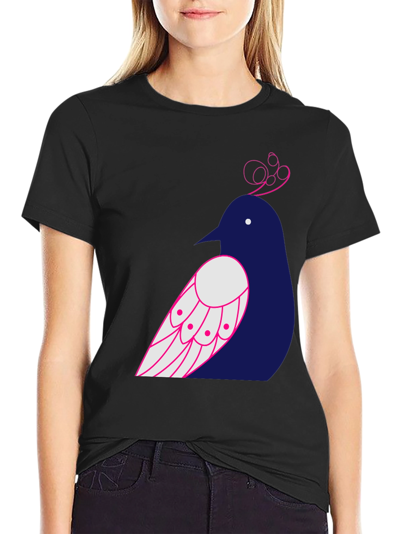 Bird Graphic Print T-Shirt - Black