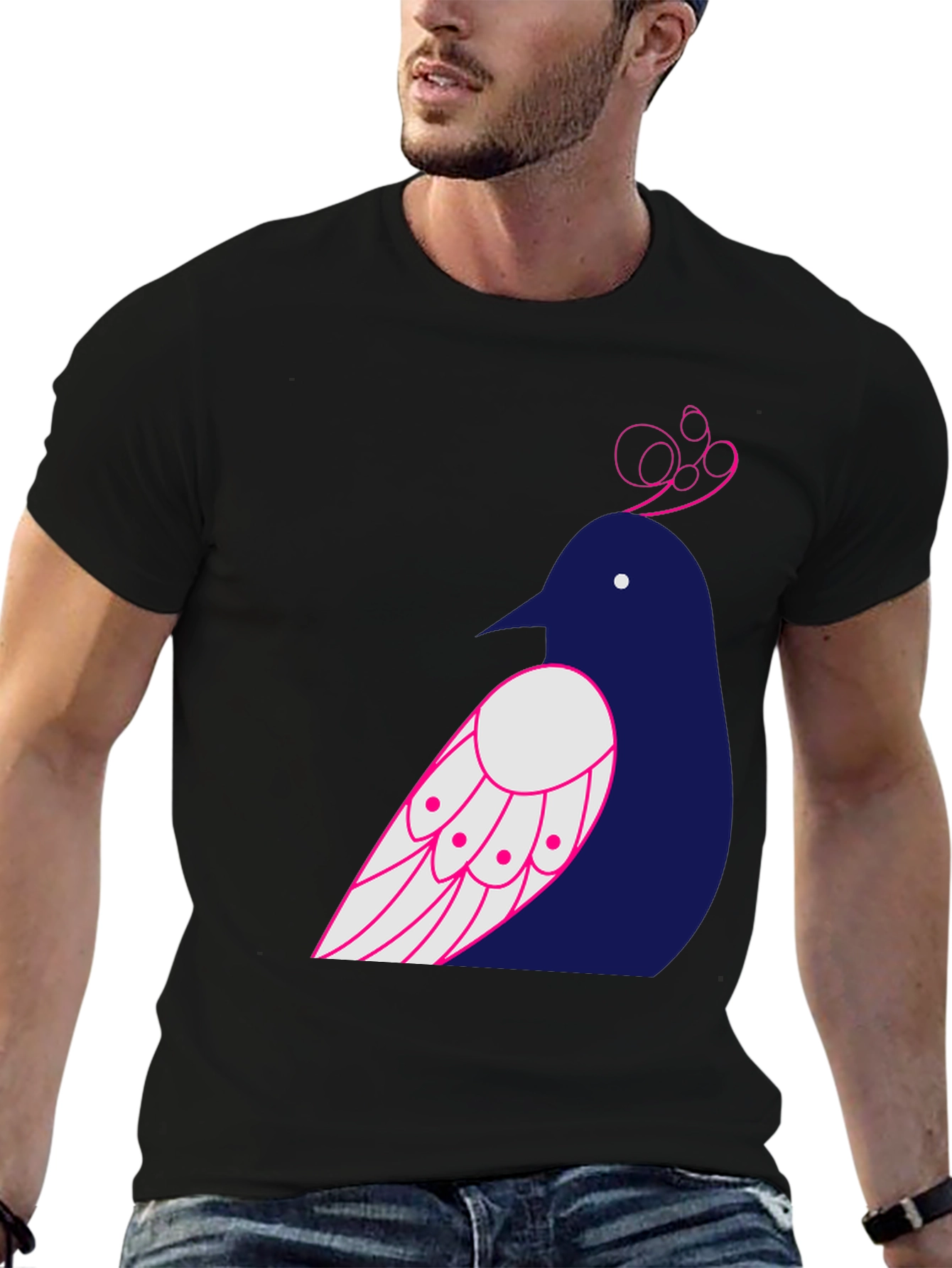 Bird Graphic Print T-Shirt - Black