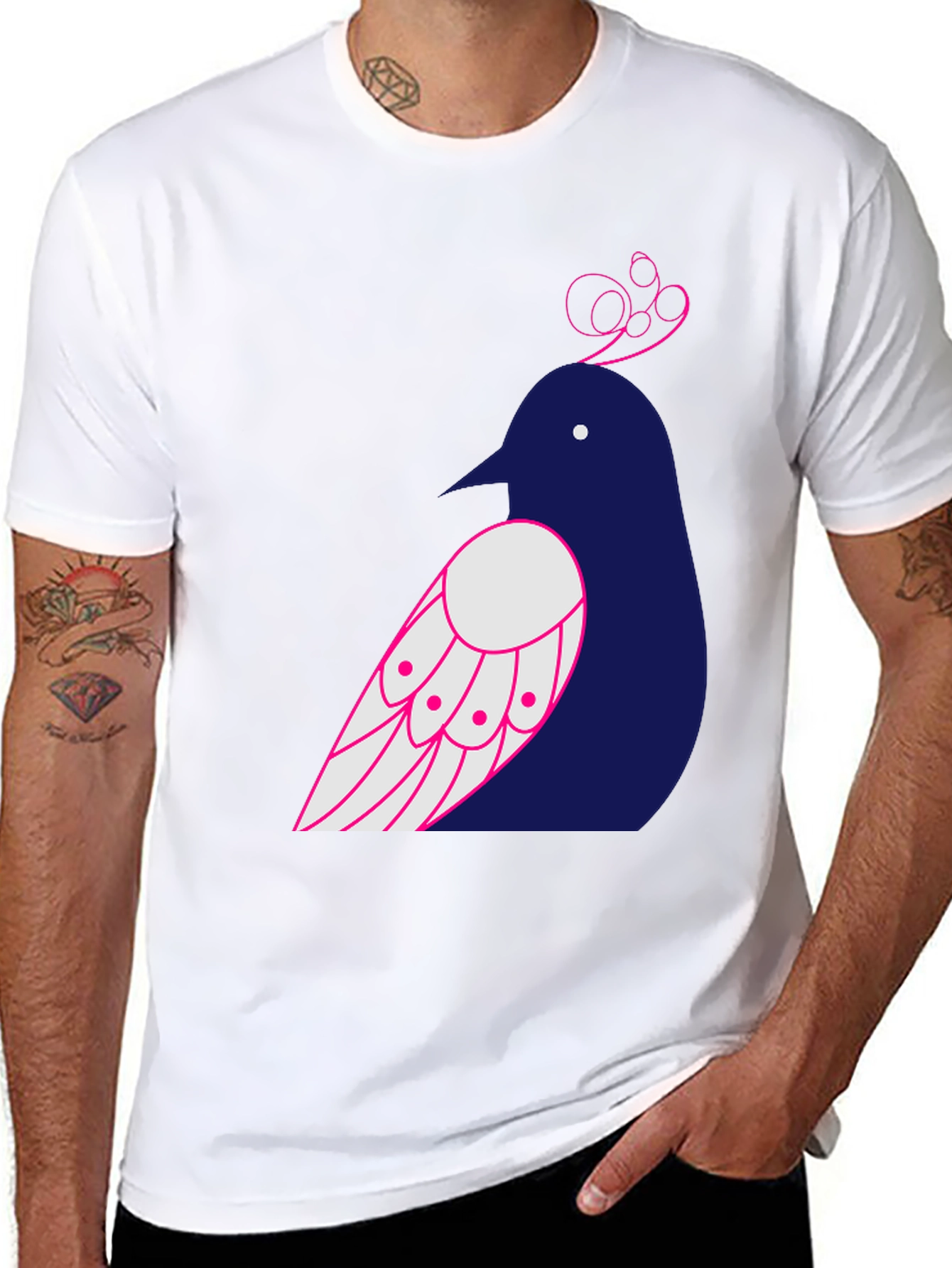 Bird Graphic Print T-Shirt - Black