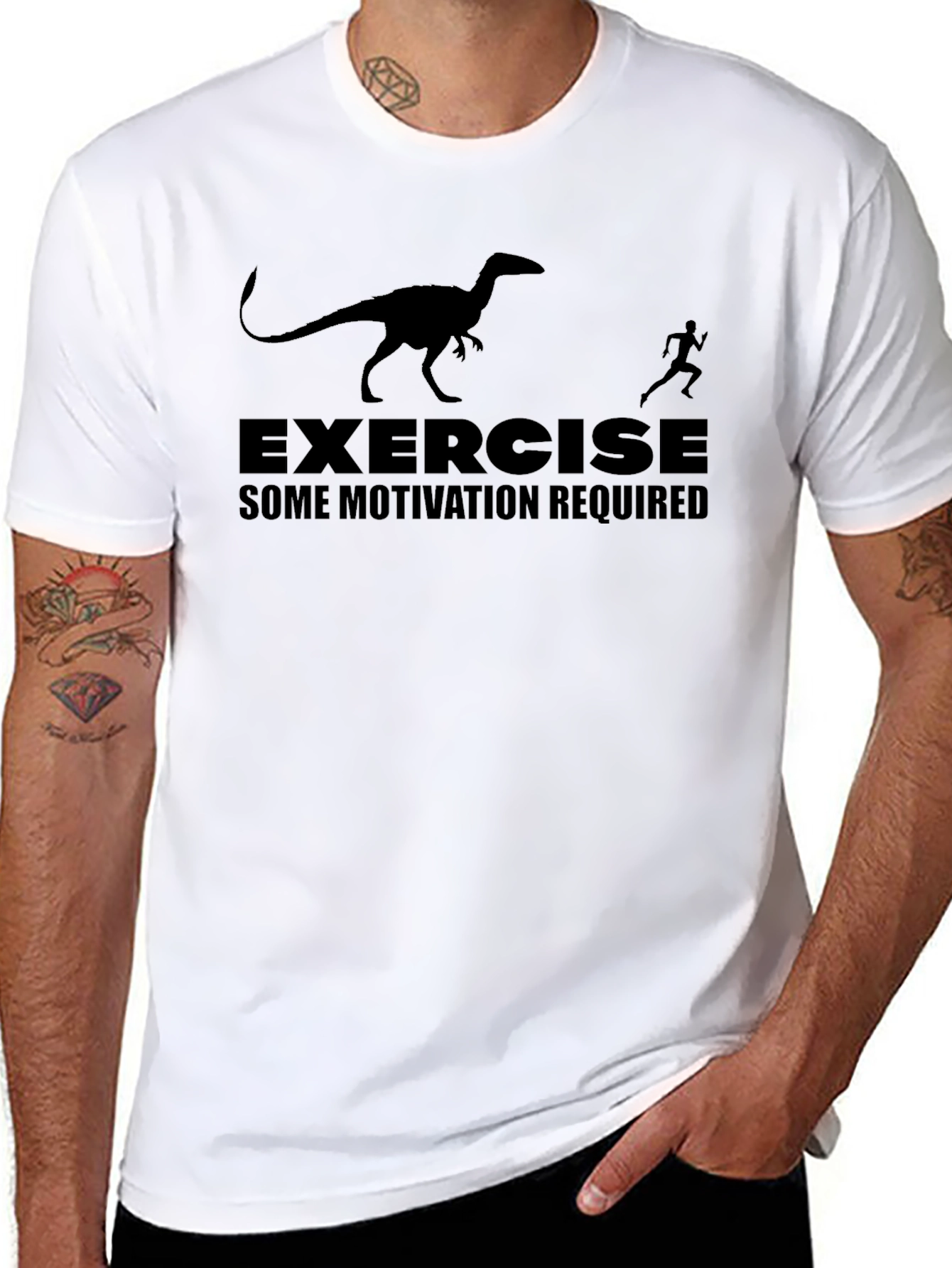 Exercise Motivation T-Shirt - Dinosaur Chasing Runner