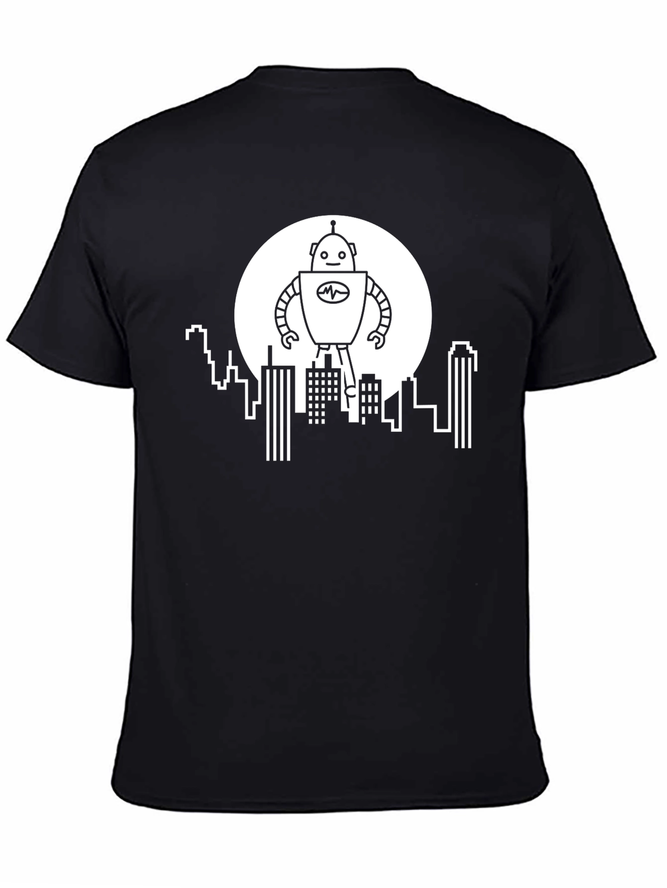 Robot Cityscape Graphic Tee - Black