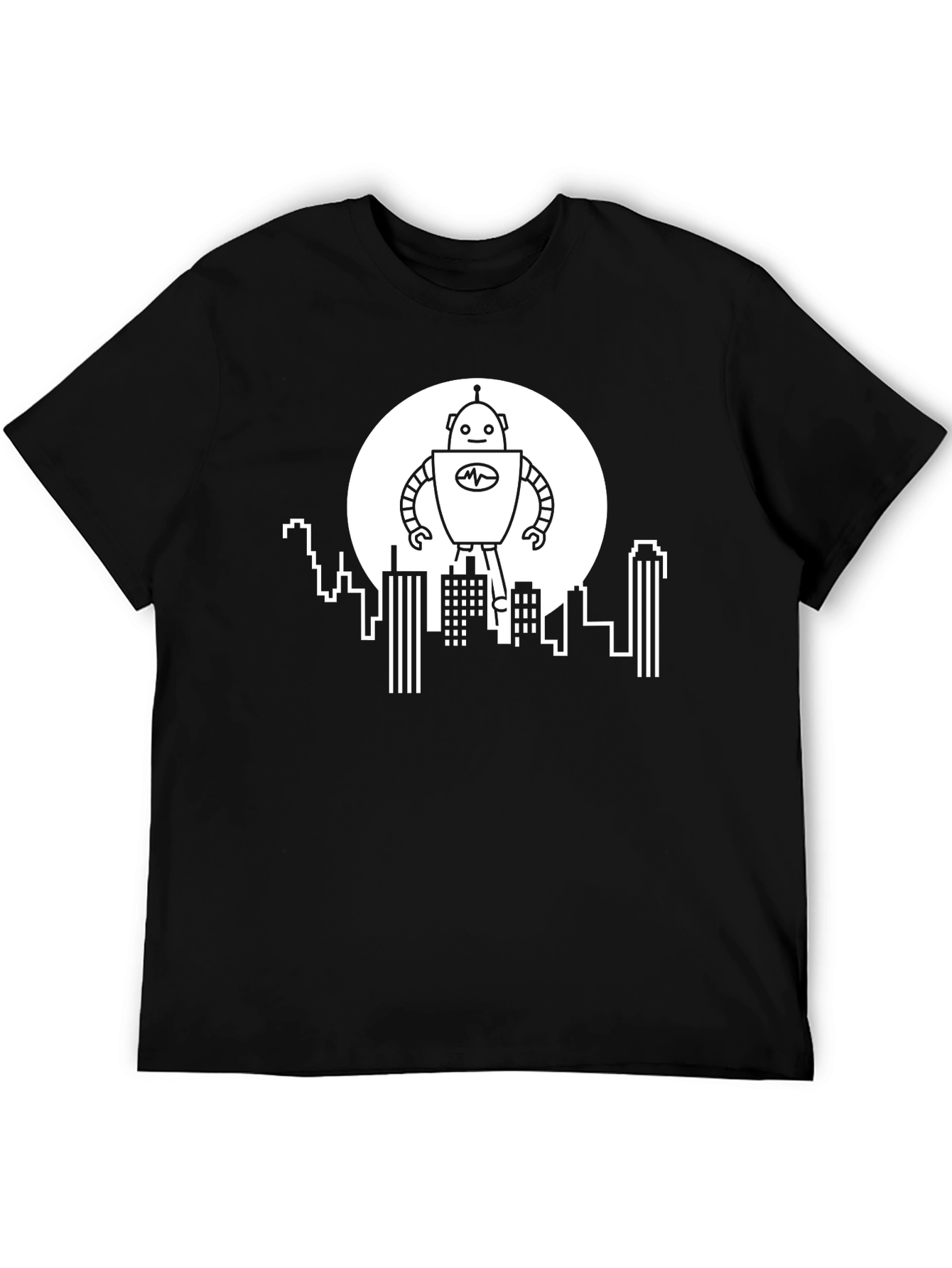Robot Cityscape Graphic Tee - Black