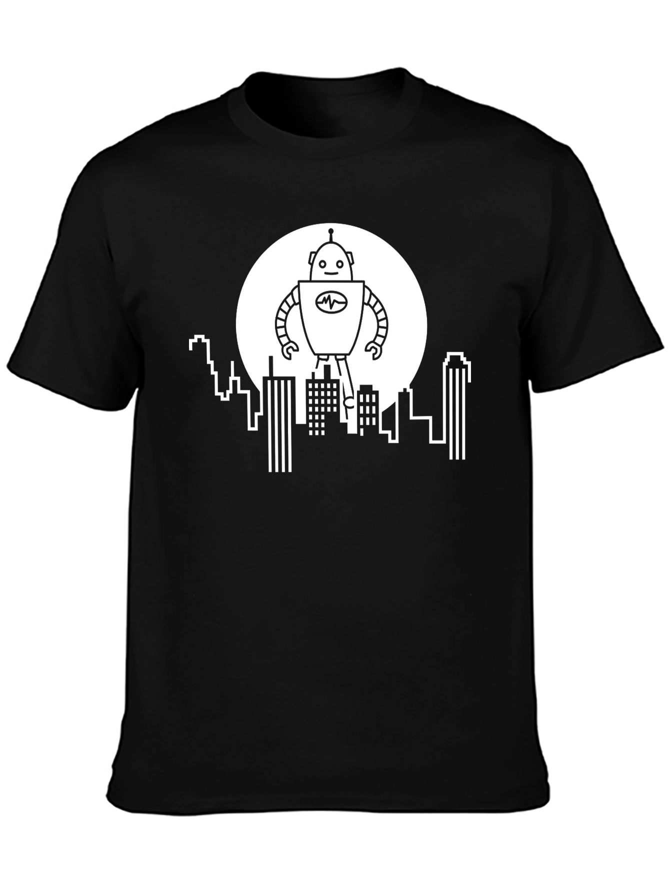Robot Cityscape Graphic Tee - Black