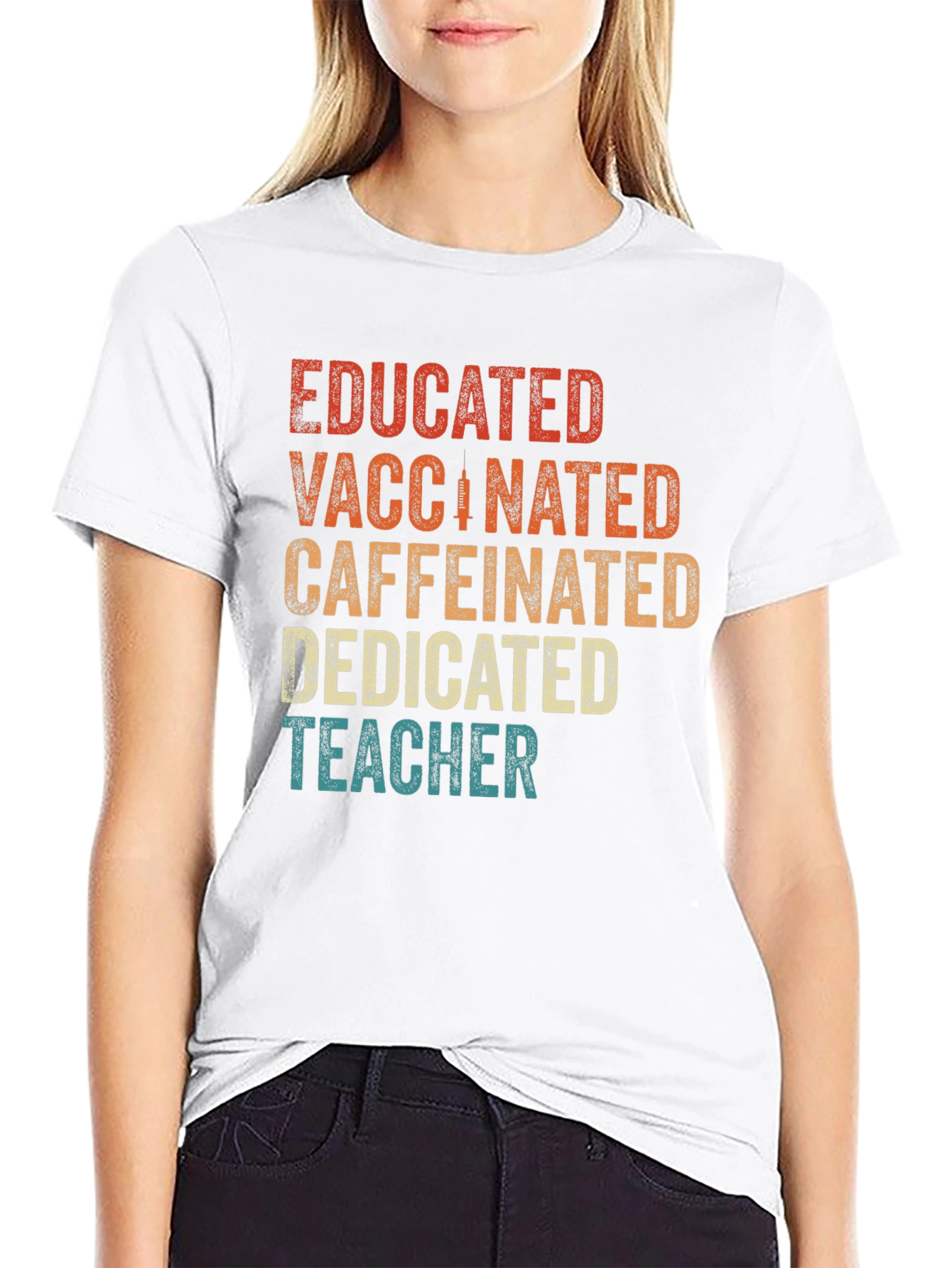 Educated Vaccinated Caffeinated Teacher T-Shirt