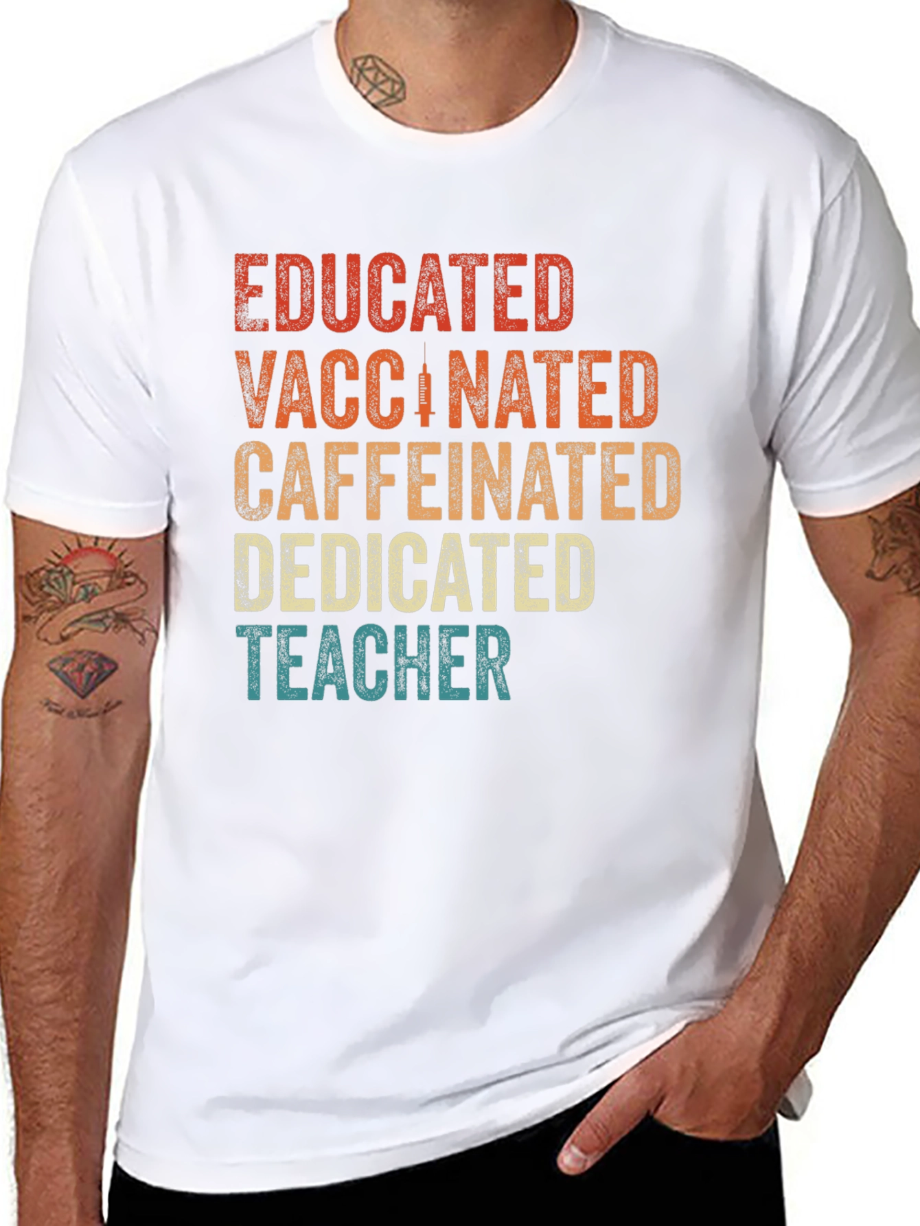 Educated Vaccinated Caffeinated Teacher T-Shirt