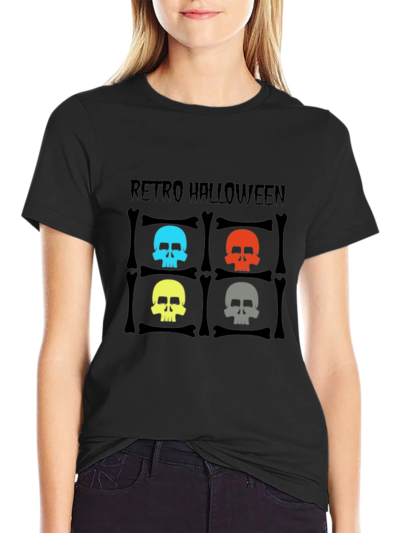 Retro Halloween Skull Graphic Tee