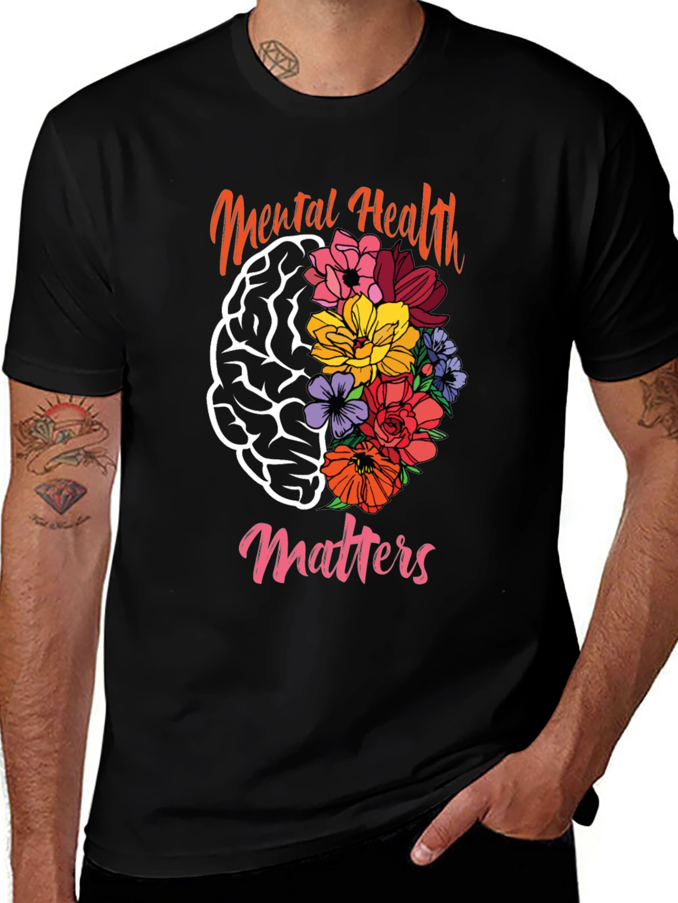 Mental Health Matters Floral Brain Graphic Tee