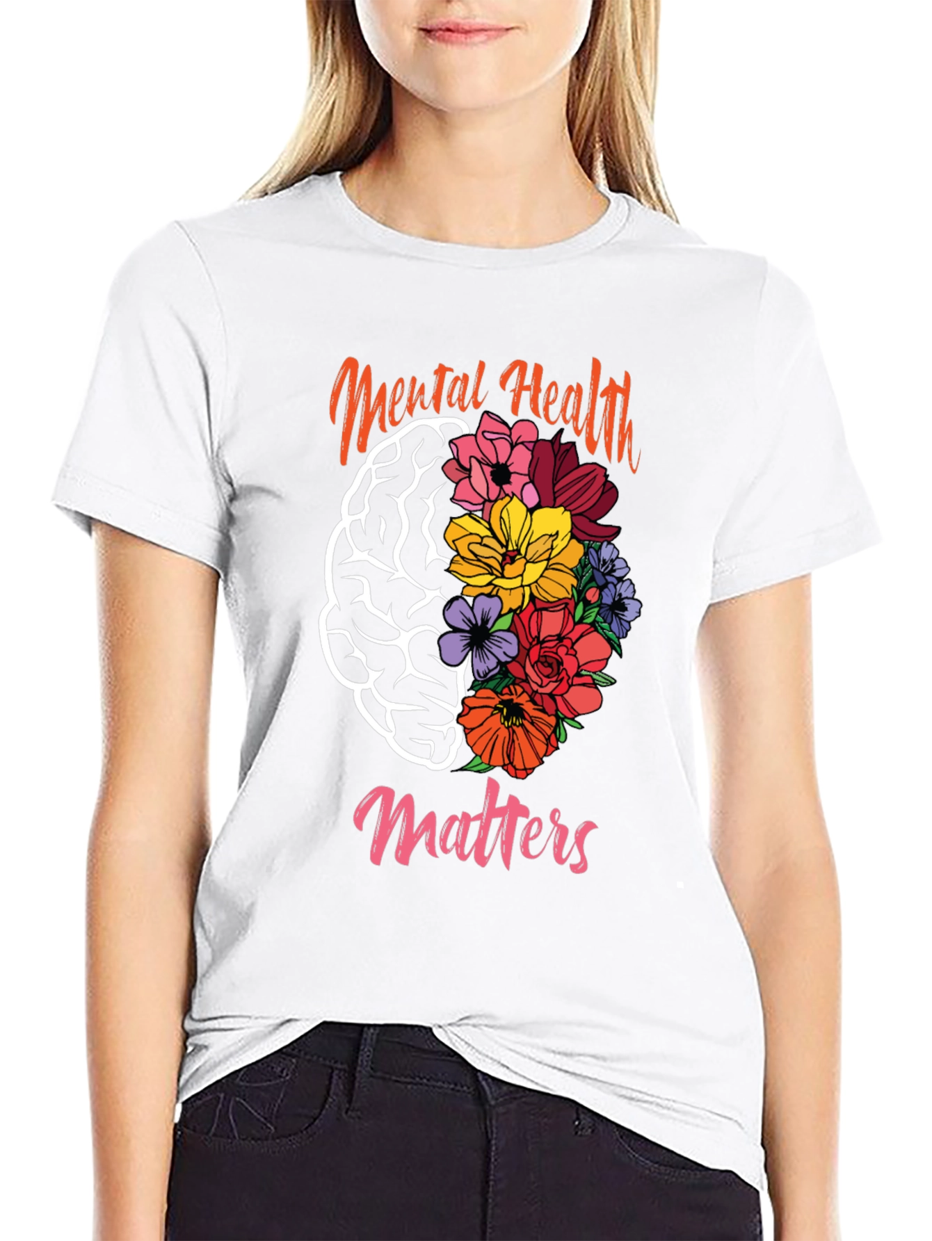 Mental Health Matters Floral Brain Graphic Tee