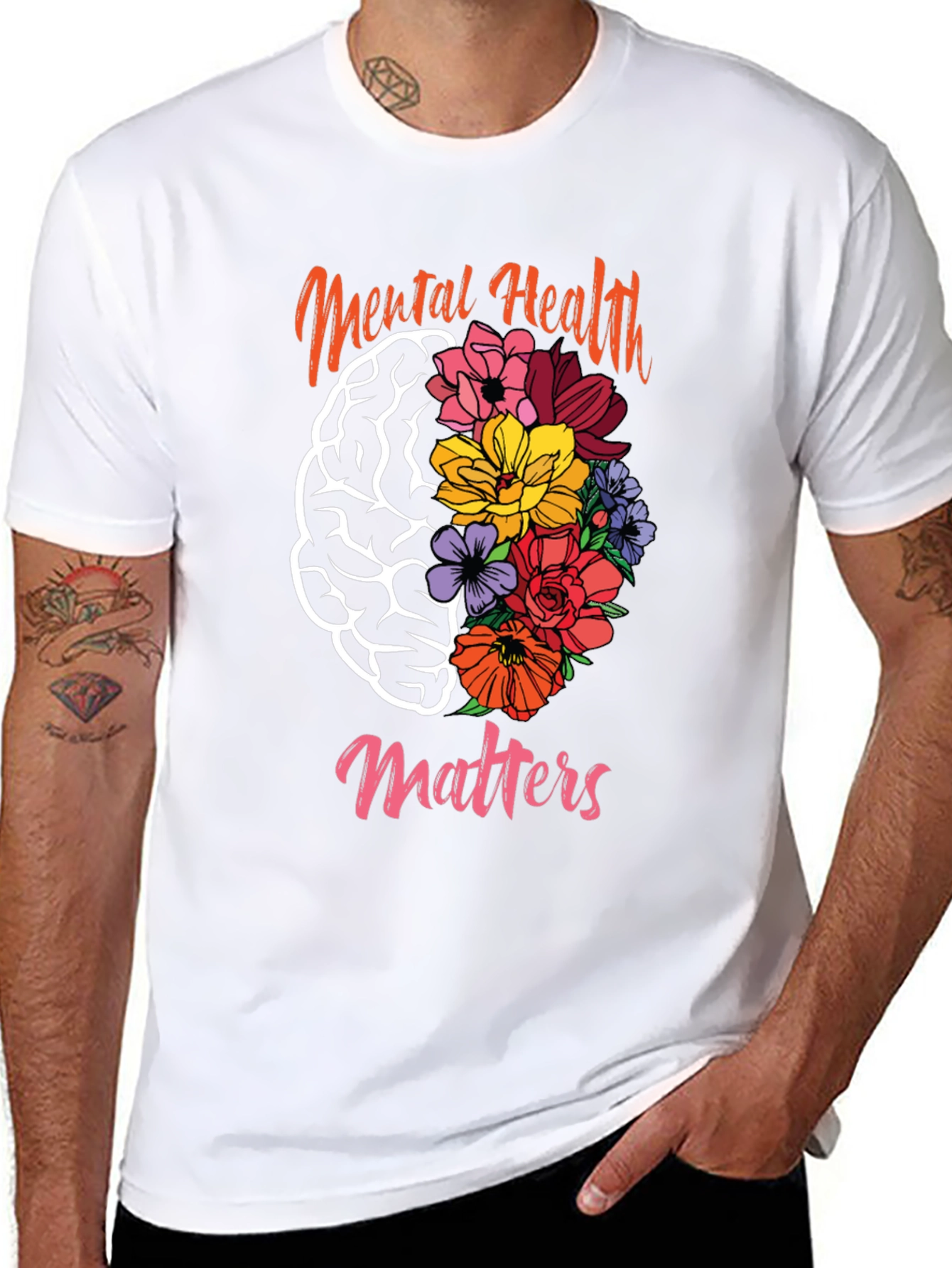 Mental Health Matters Floral Brain Graphic Tee