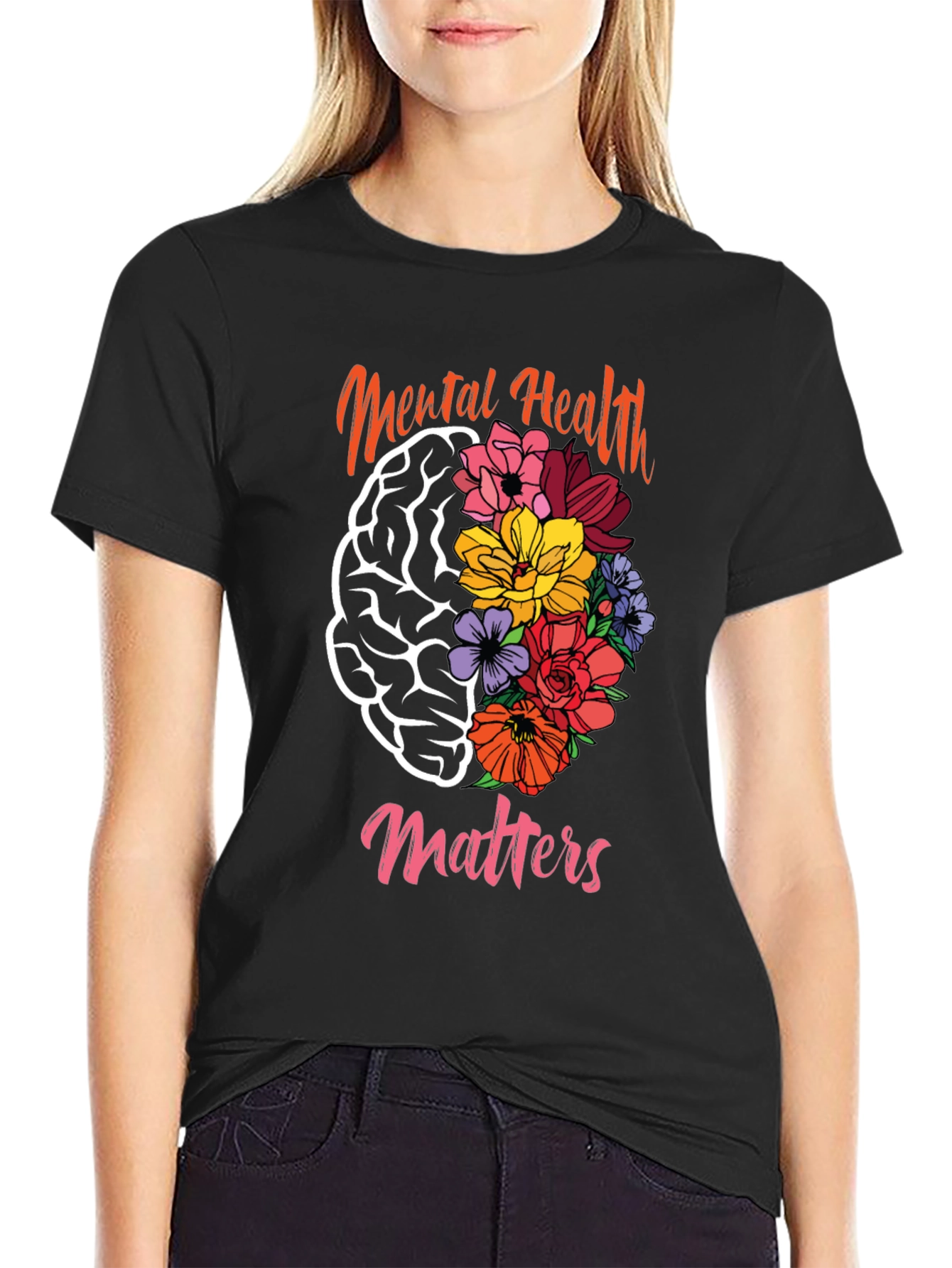 Mental Health Matters Floral Brain Graphic Tee