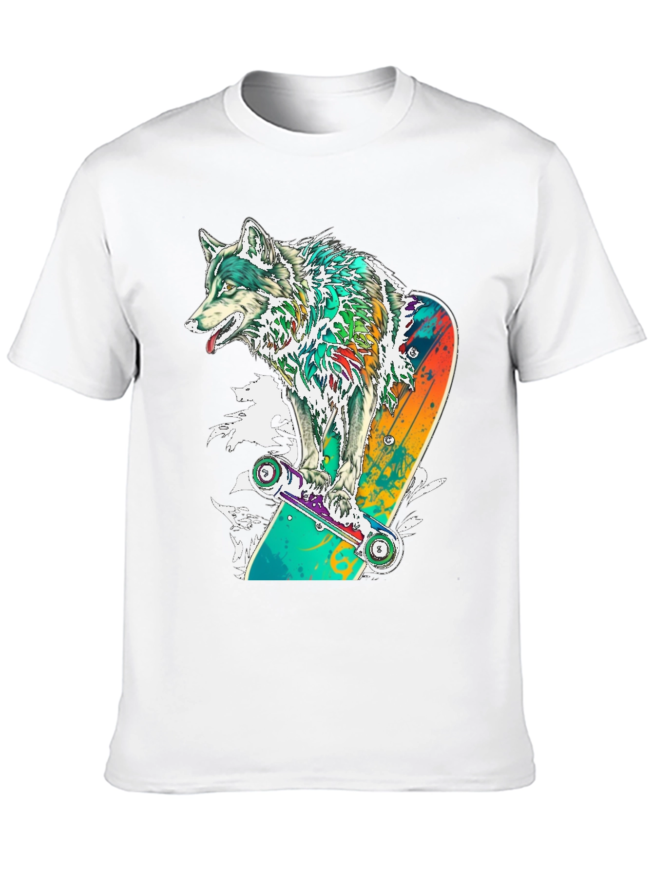 Wolf Skateboard Graphic T-Shirt - Cool Animal Tee
