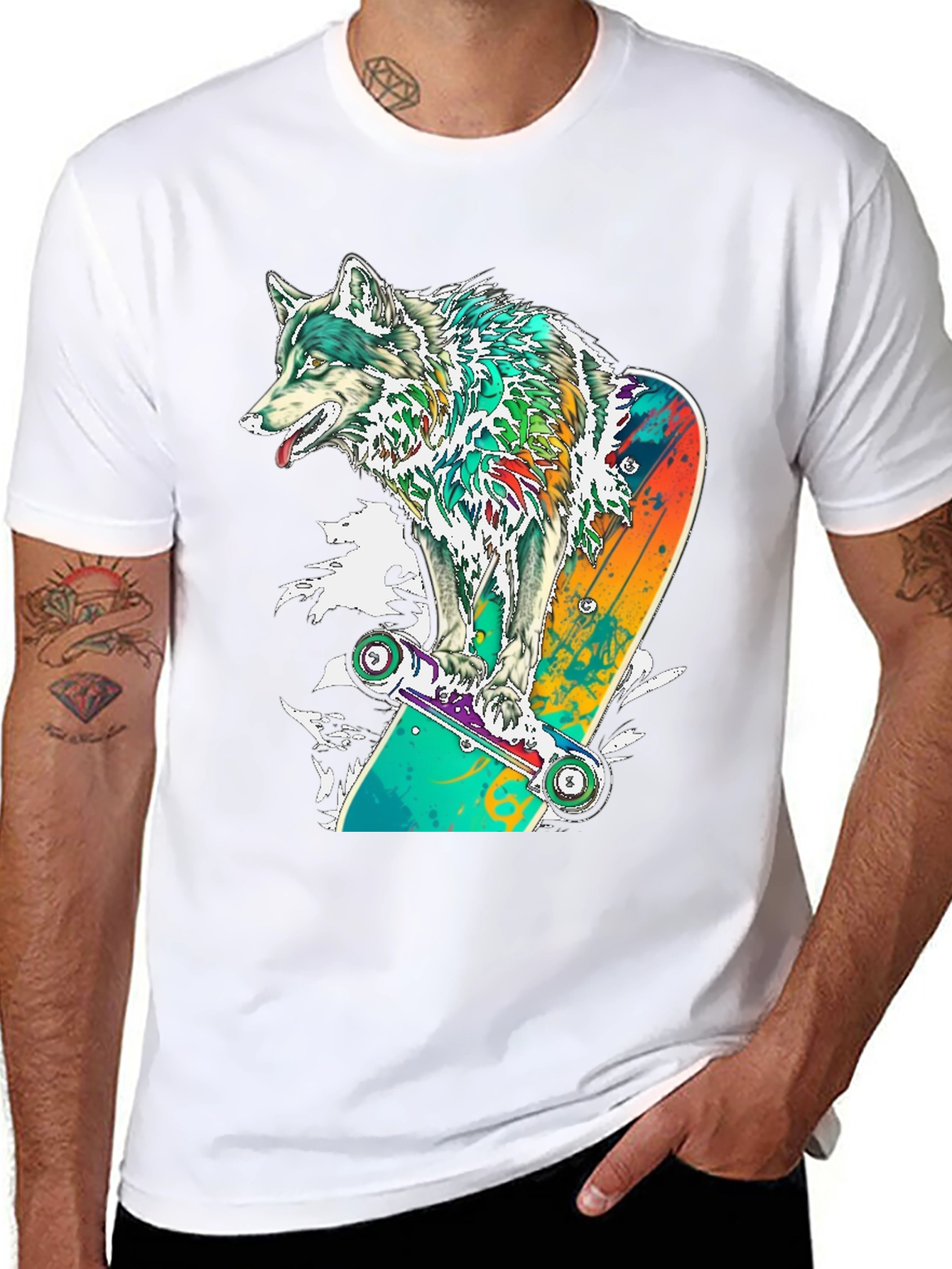Wolf Skateboard Graphic T-Shirt - Cool Animal Tee
