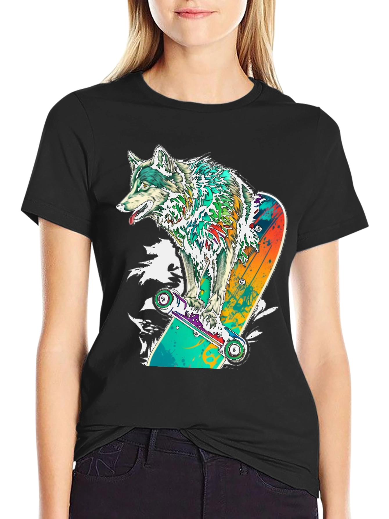 Wolf Skateboard Graphic T-Shirt - Cool Animal Tee
