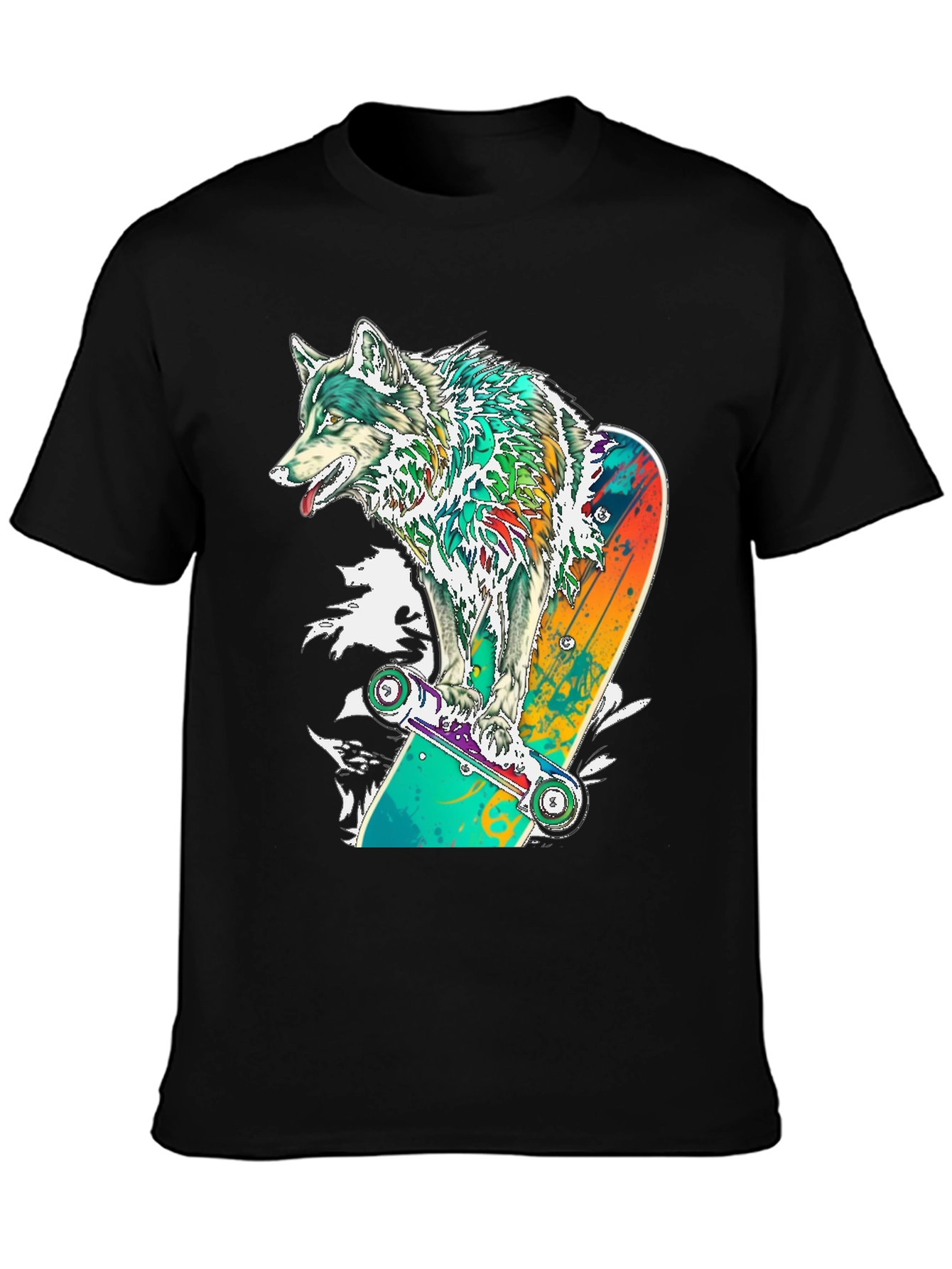 Wolf Skateboard Graphic T-Shirt - Cool Animal Tee