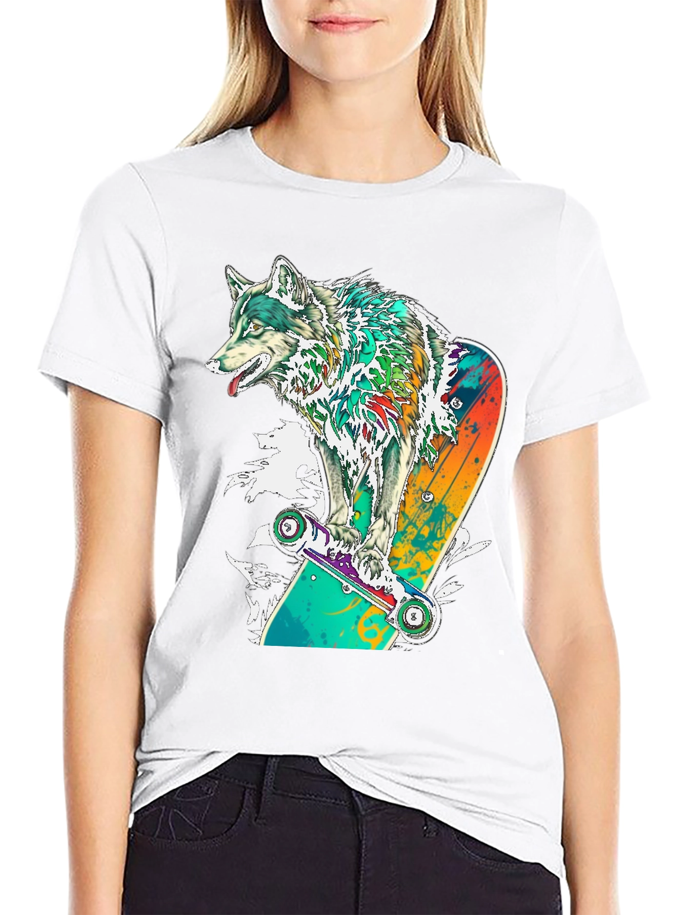 Wolf Skateboard Graphic T-Shirt - Cool Animal Tee