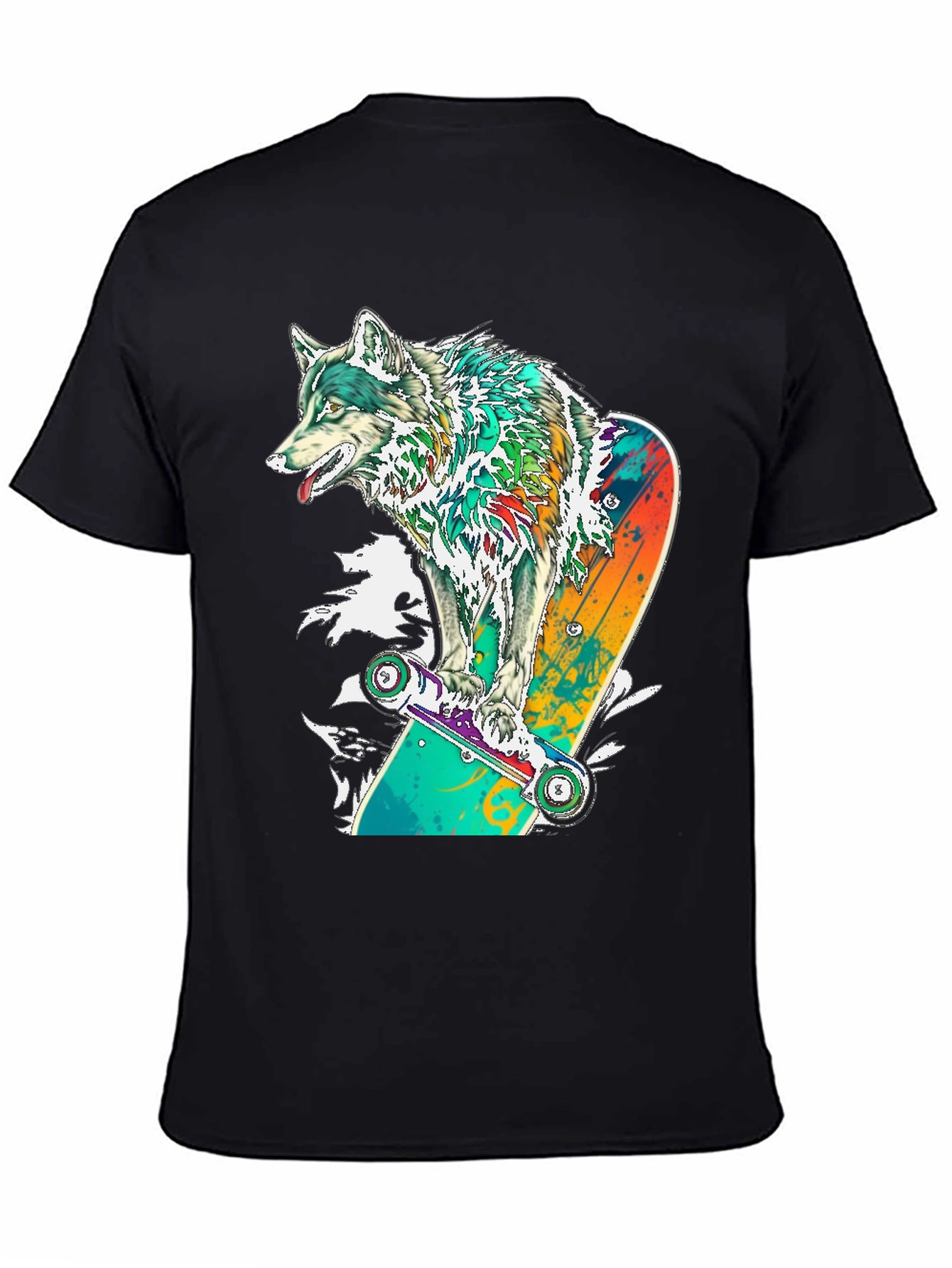 Wolf Skateboard Graphic T-Shirt - Cool Animal Tee