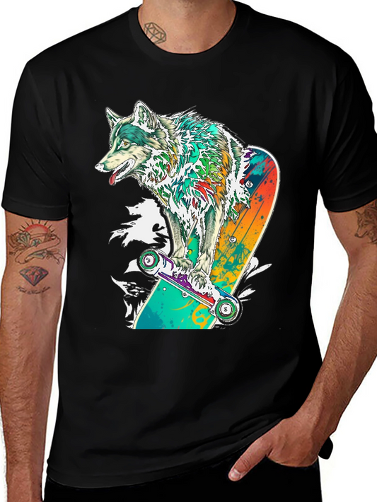 Wolf Skateboard Graphic T-Shirt - Cool Animal Tee