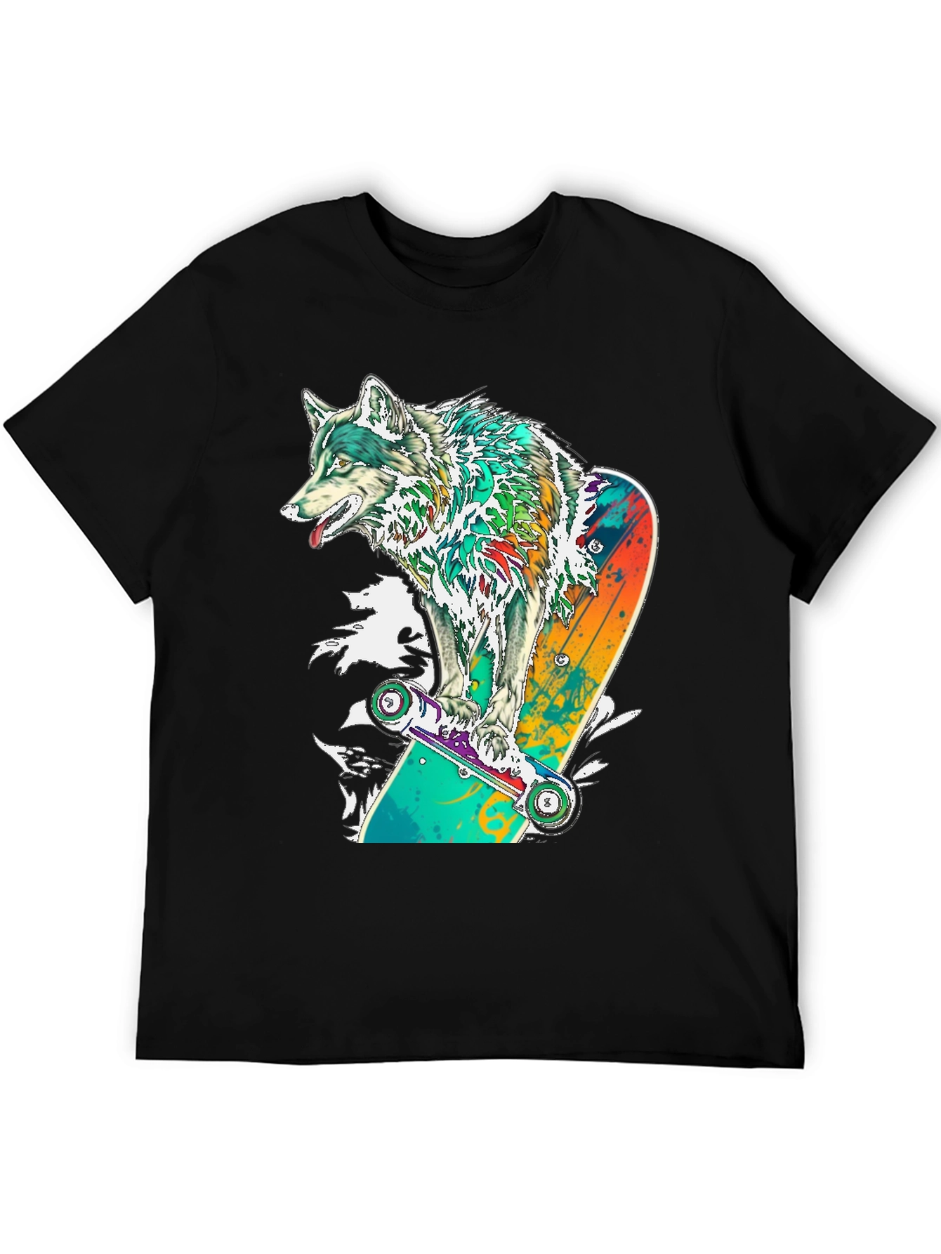 Wolf Skateboard Graphic T-Shirt - Cool Animal Tee