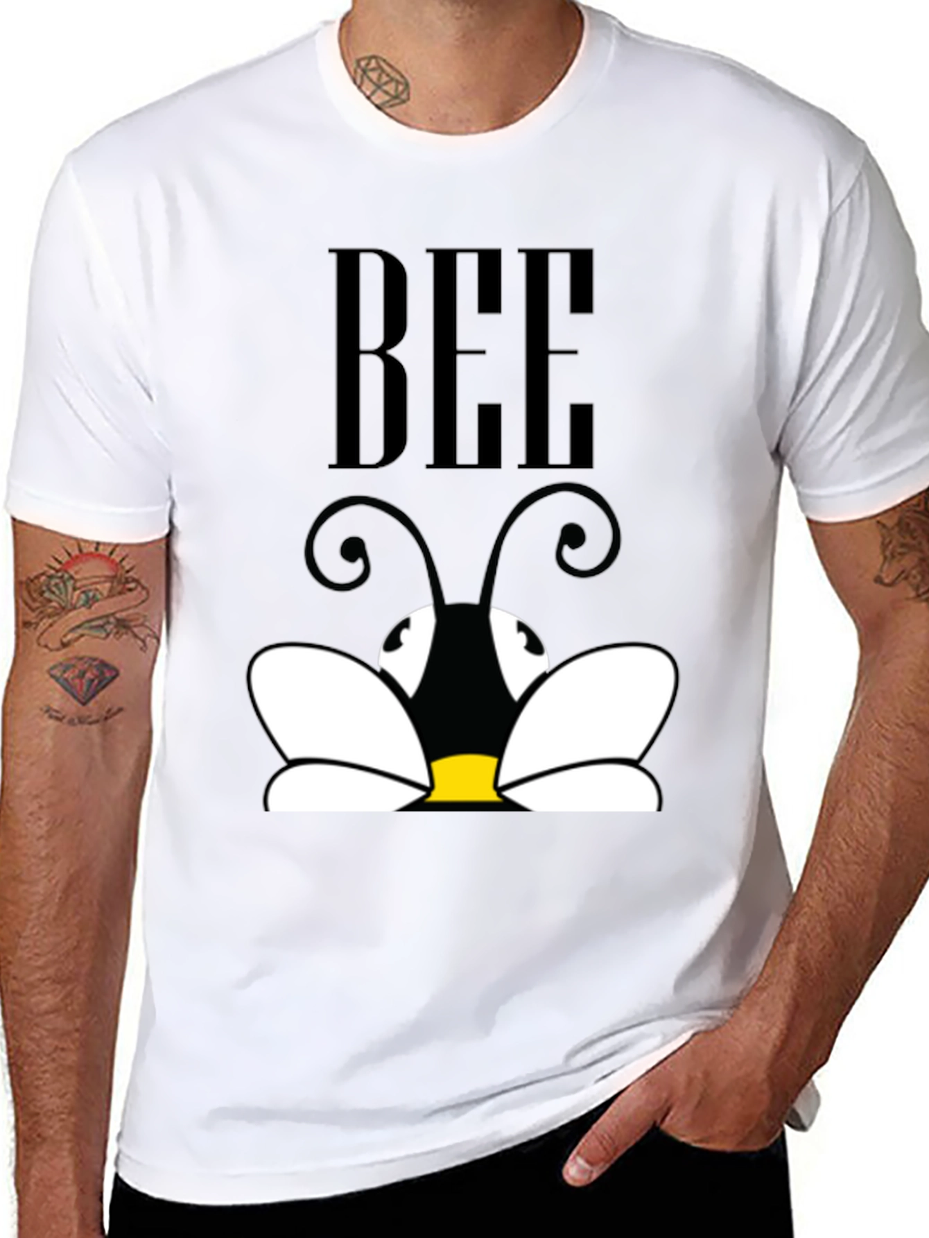 Cartoon Bee Graphic Tee - Black Short Sleeve