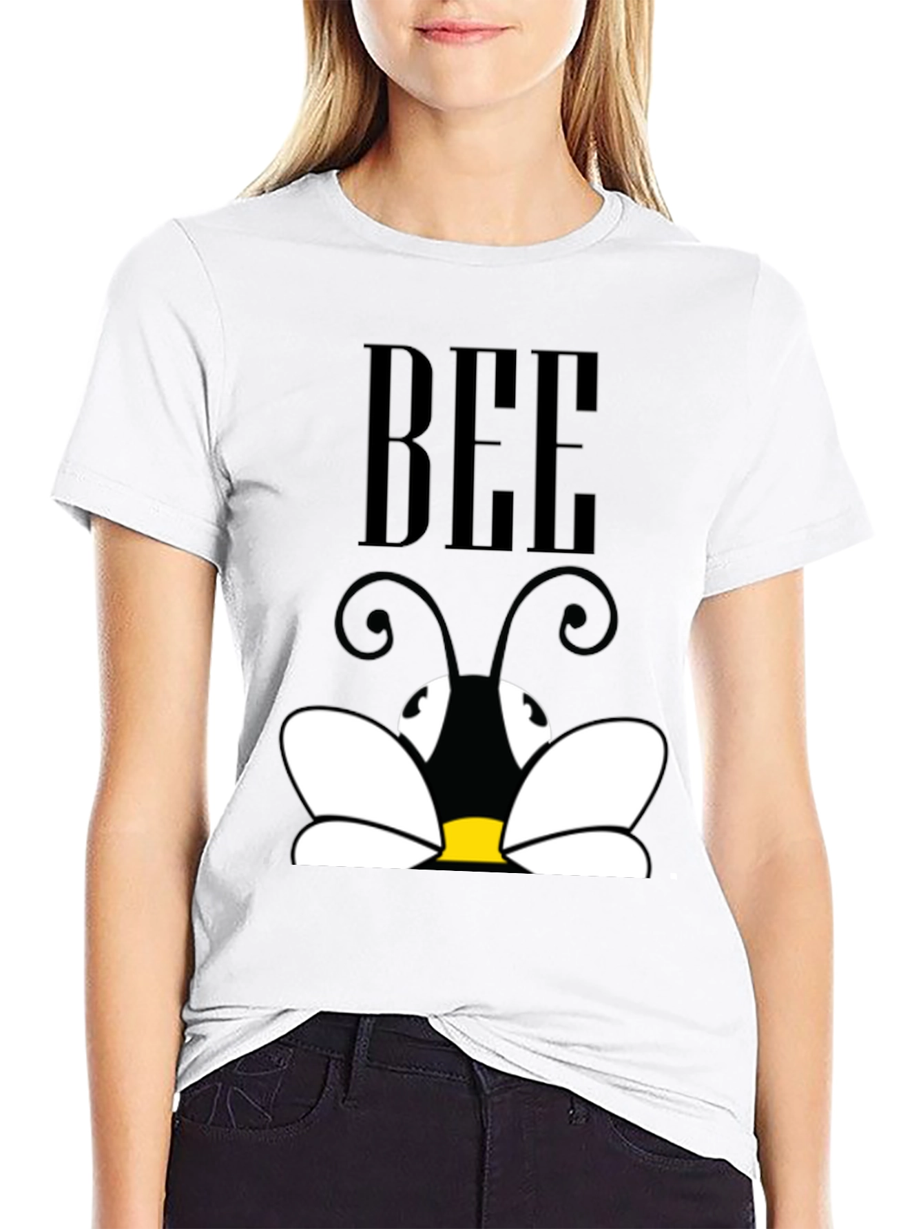 Cartoon Bee Graphic Tee - Black Short Sleeve