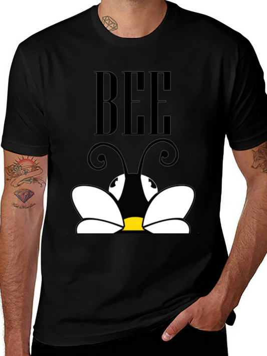 Cartoon Bee Graphic Tee - Black Short Sleeve