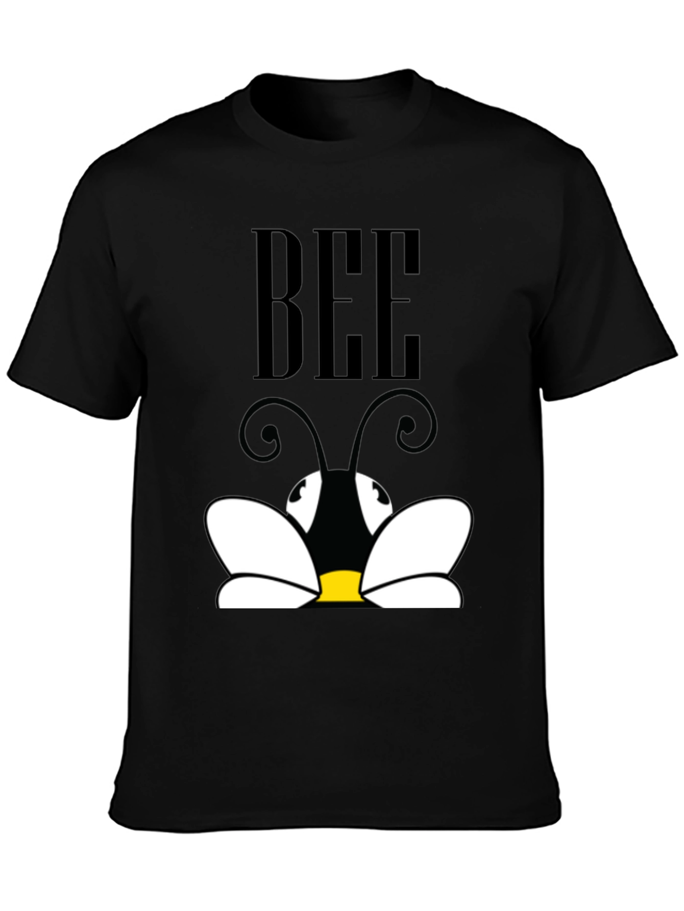 Cartoon Bee Graphic Tee - Black Short Sleeve