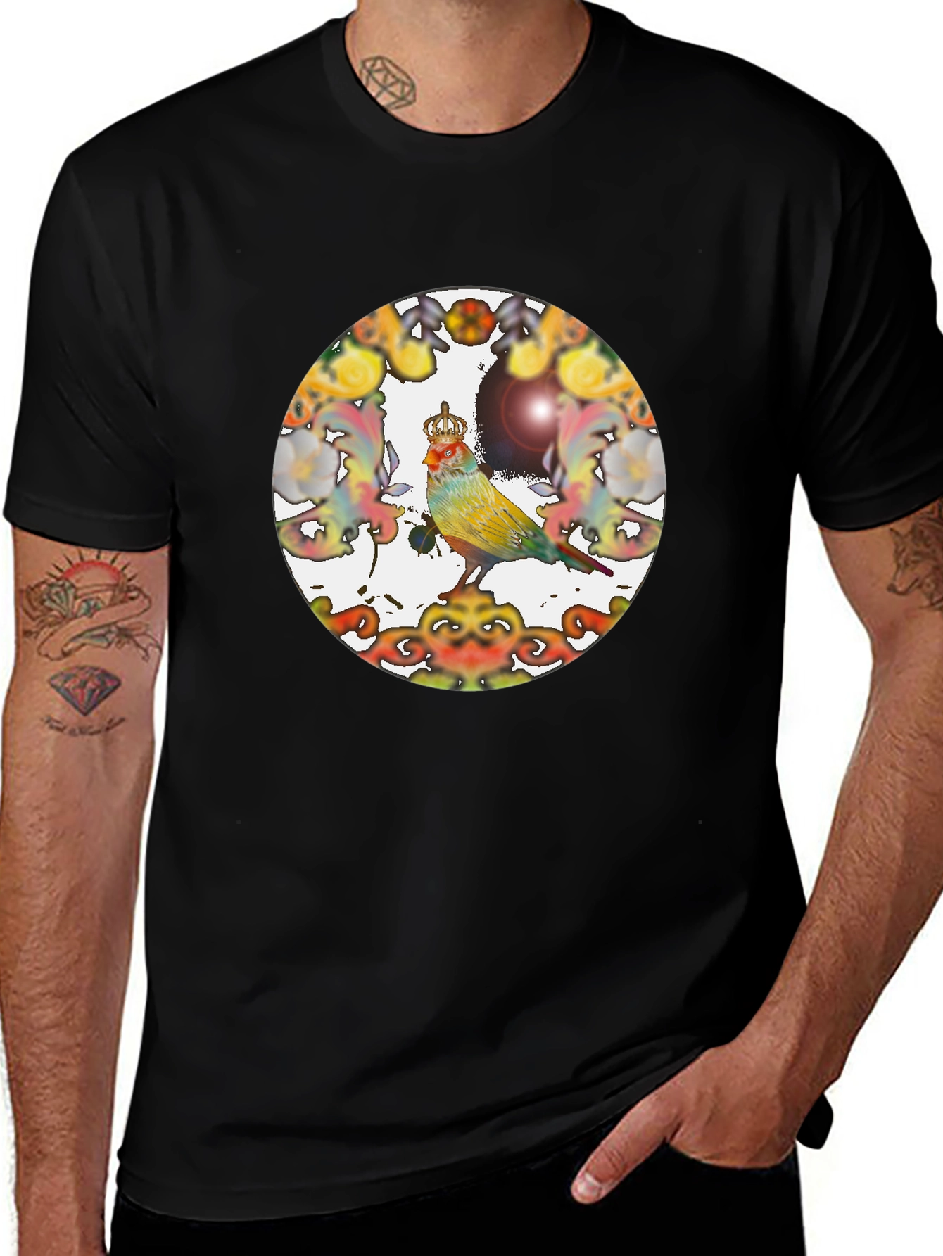 Crowned Bird Tee - Artistic Graphic Print