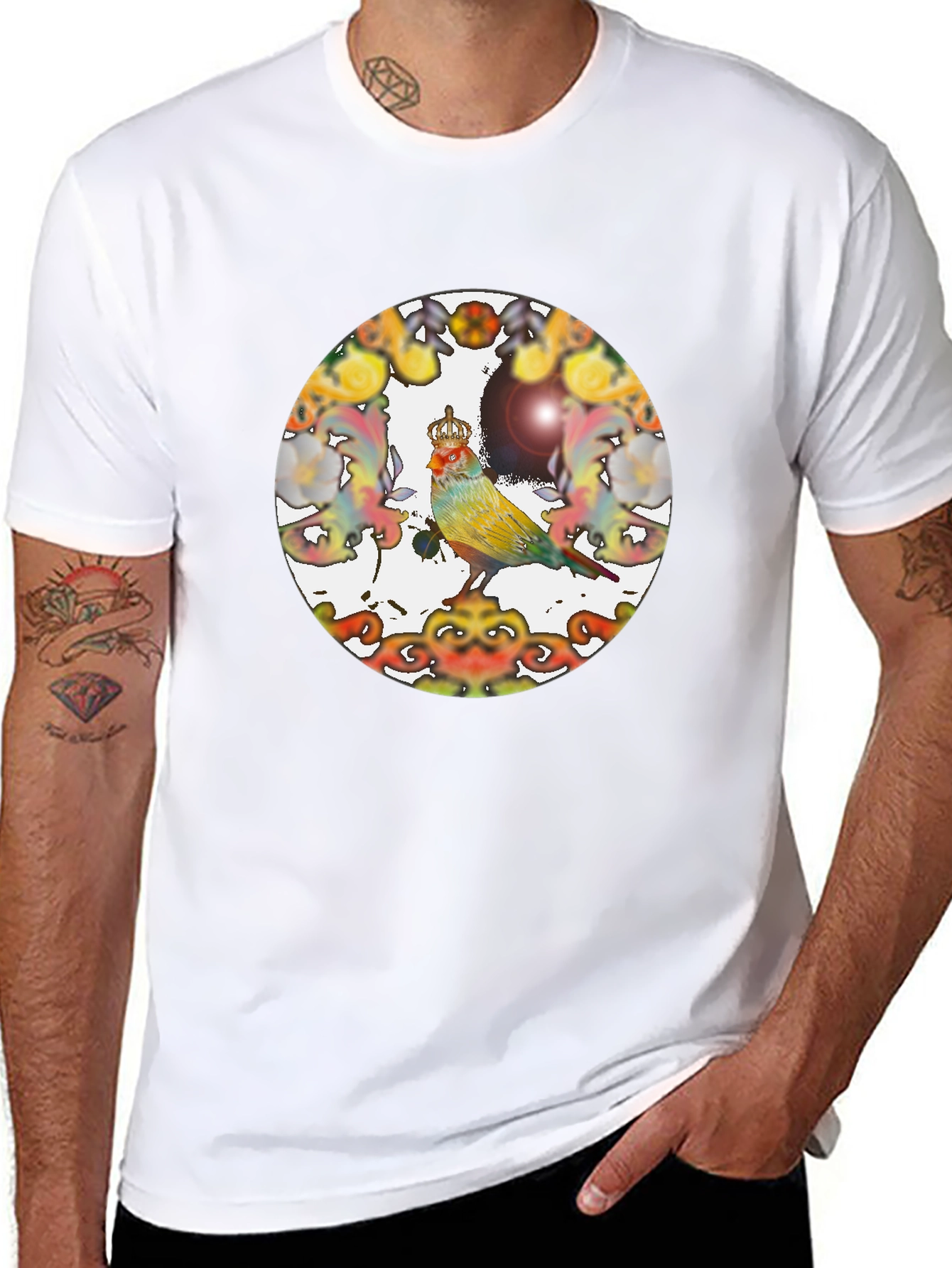 Crowned Bird Tee - Artistic Graphic Print