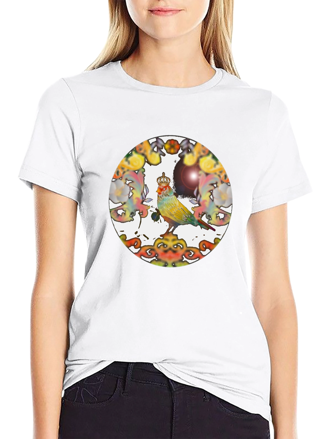 Crowned Bird Tee - Artistic Graphic Print