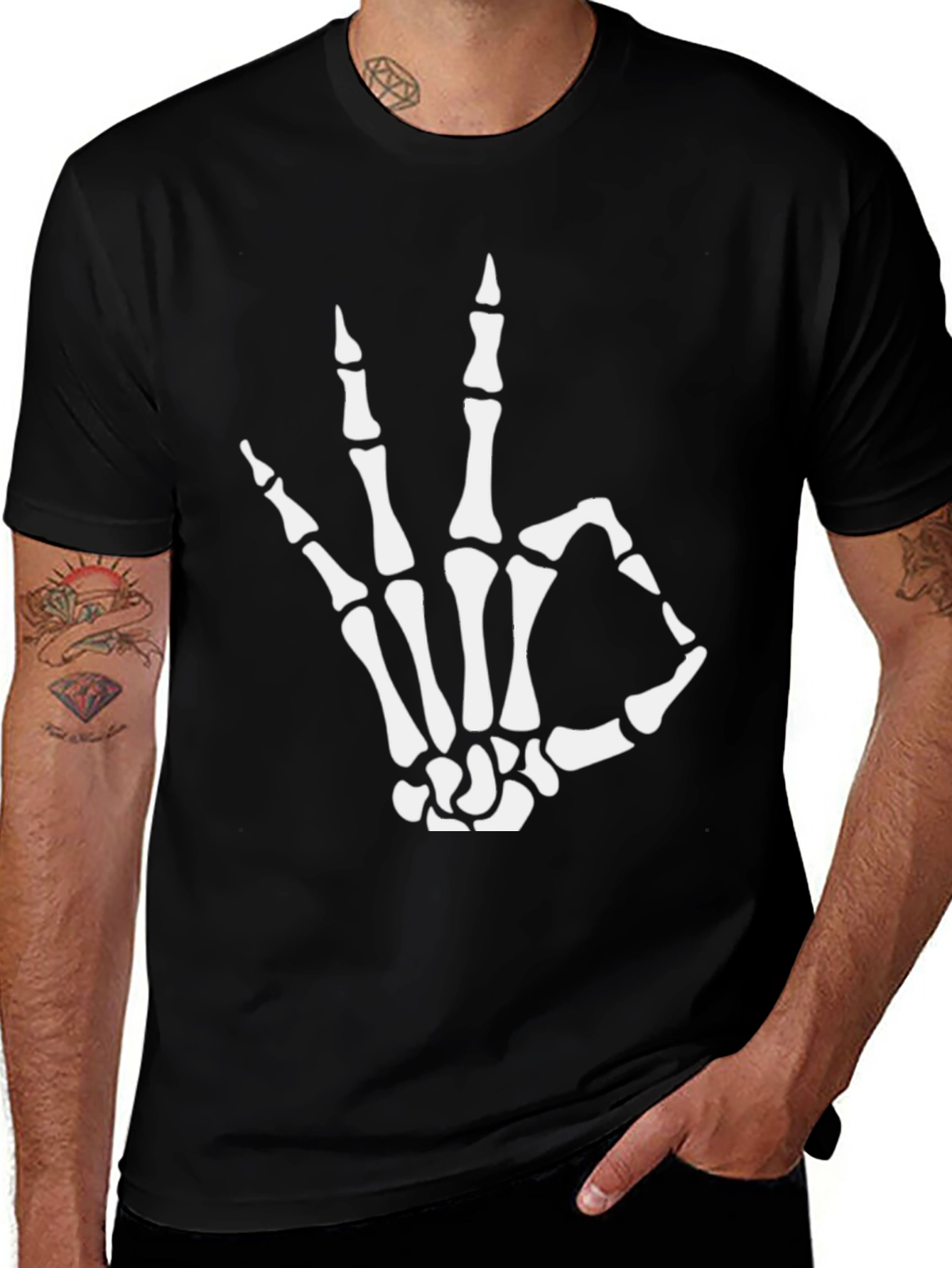 Skeleton Hand OK T-Shirt - Black