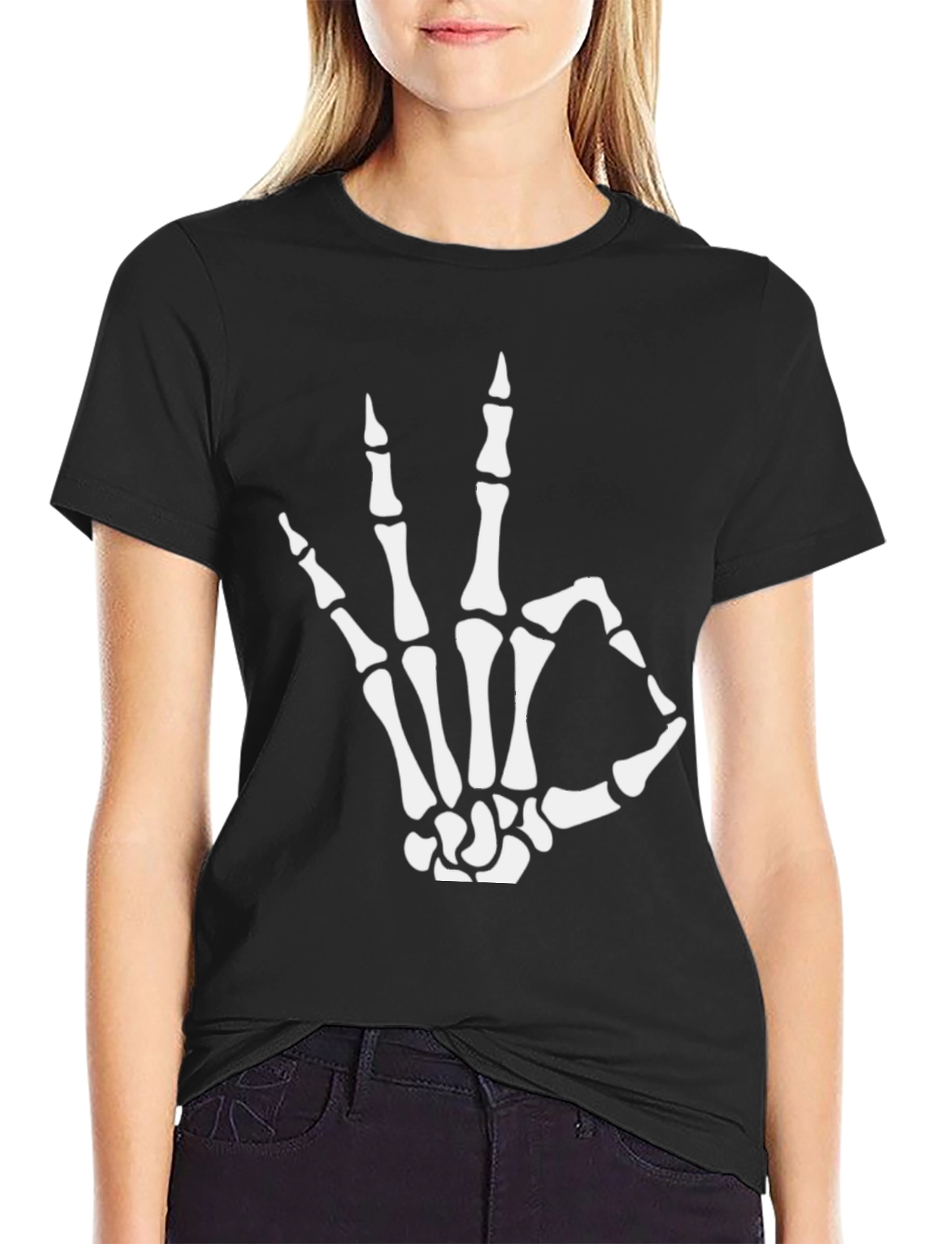 Skeleton Hand OK T-Shirt - Black