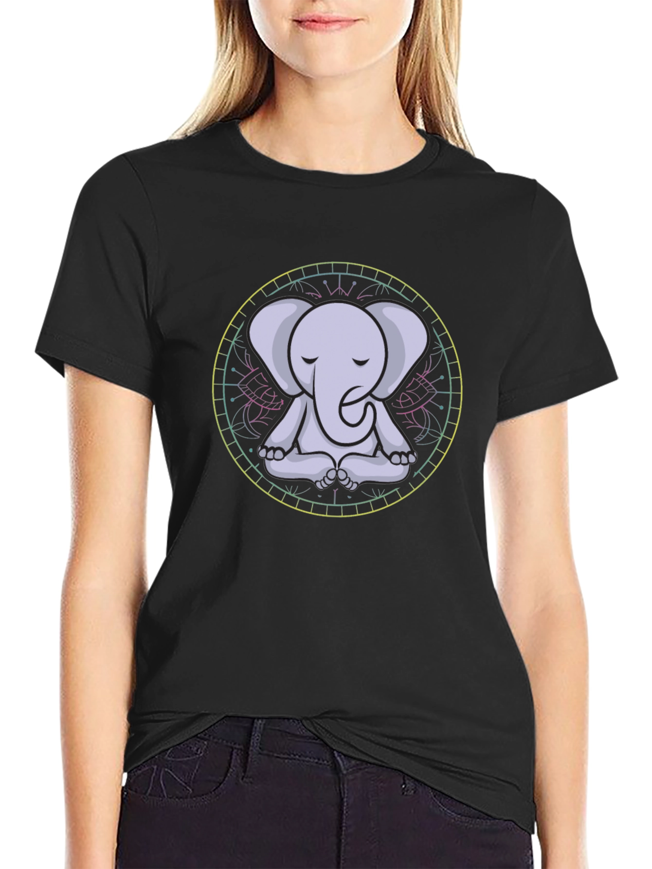 Meditating Elephant Mandala Graphic Tee