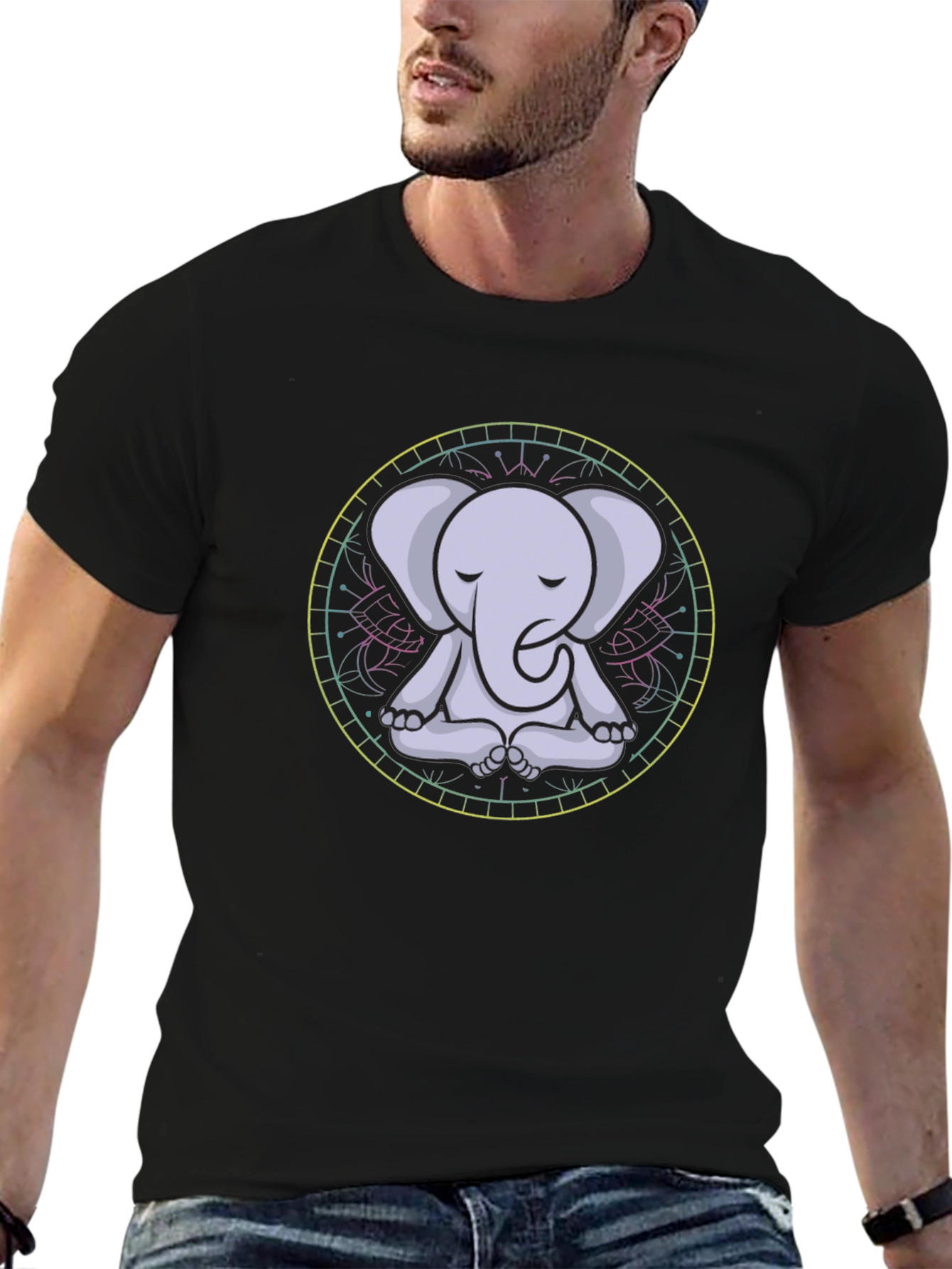 Meditating Elephant Mandala Graphic Tee
