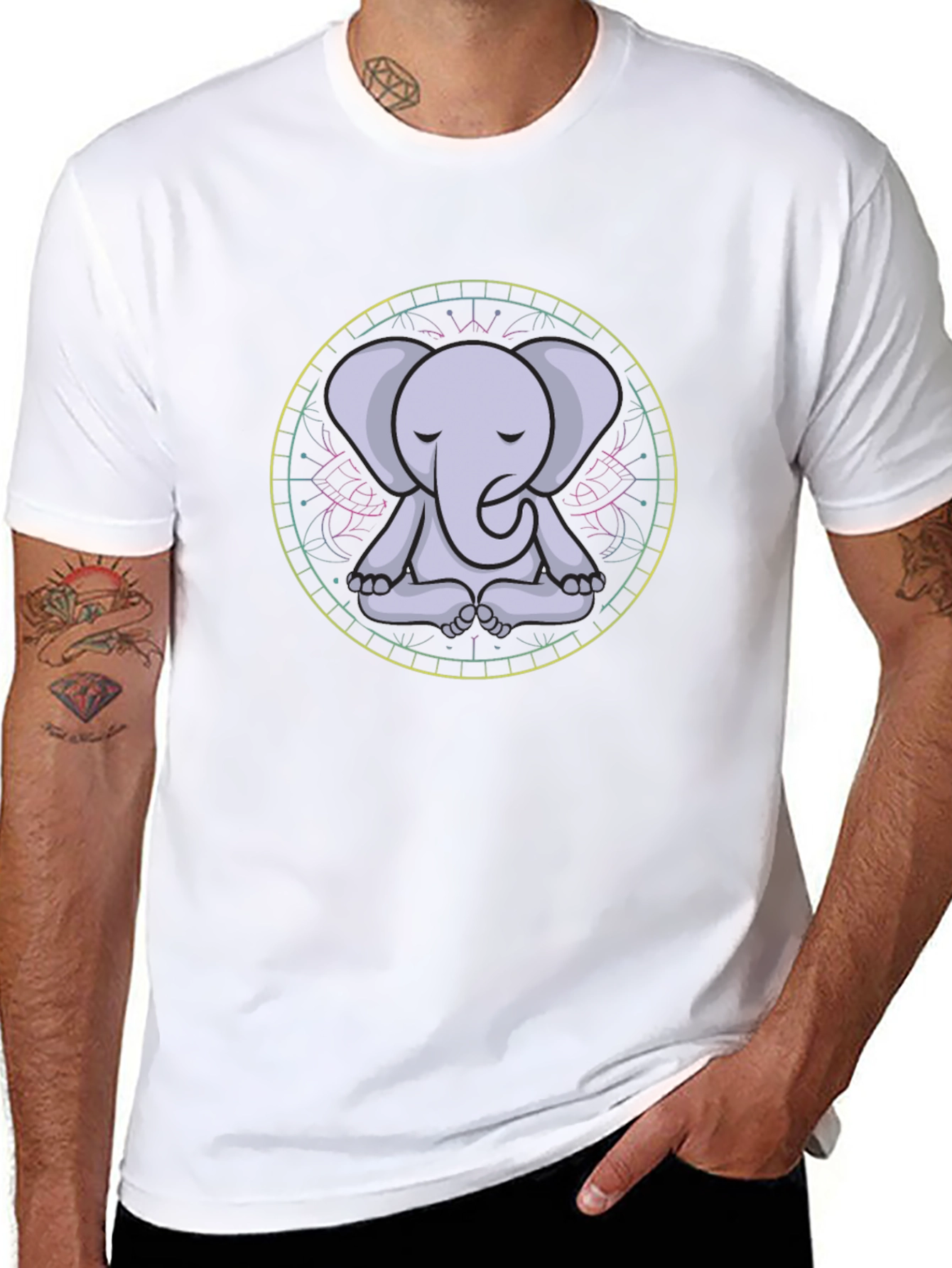 Meditating Elephant Mandala Graphic Tee