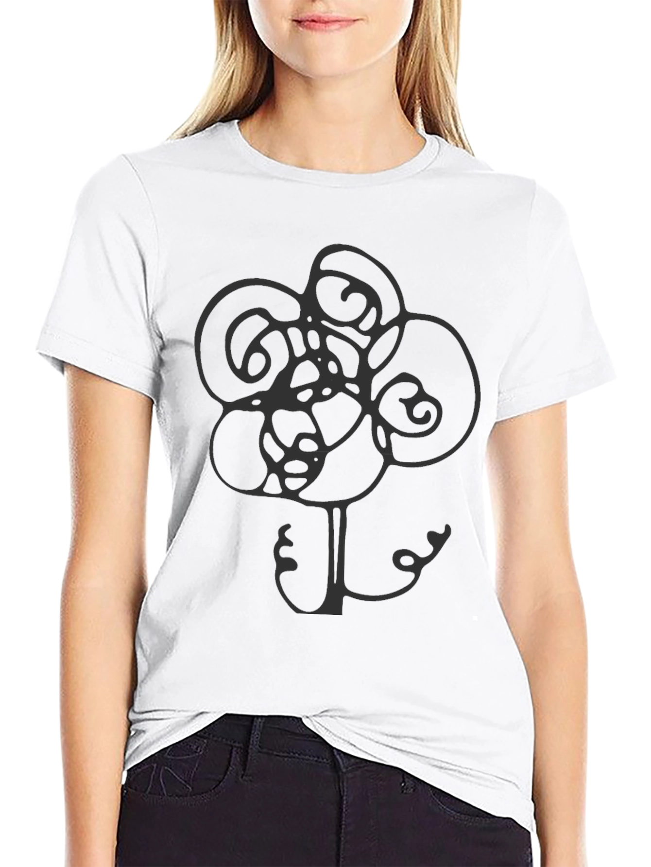 Abstract Flower Graphic Tee - Stylish Mens Black T-Shirt