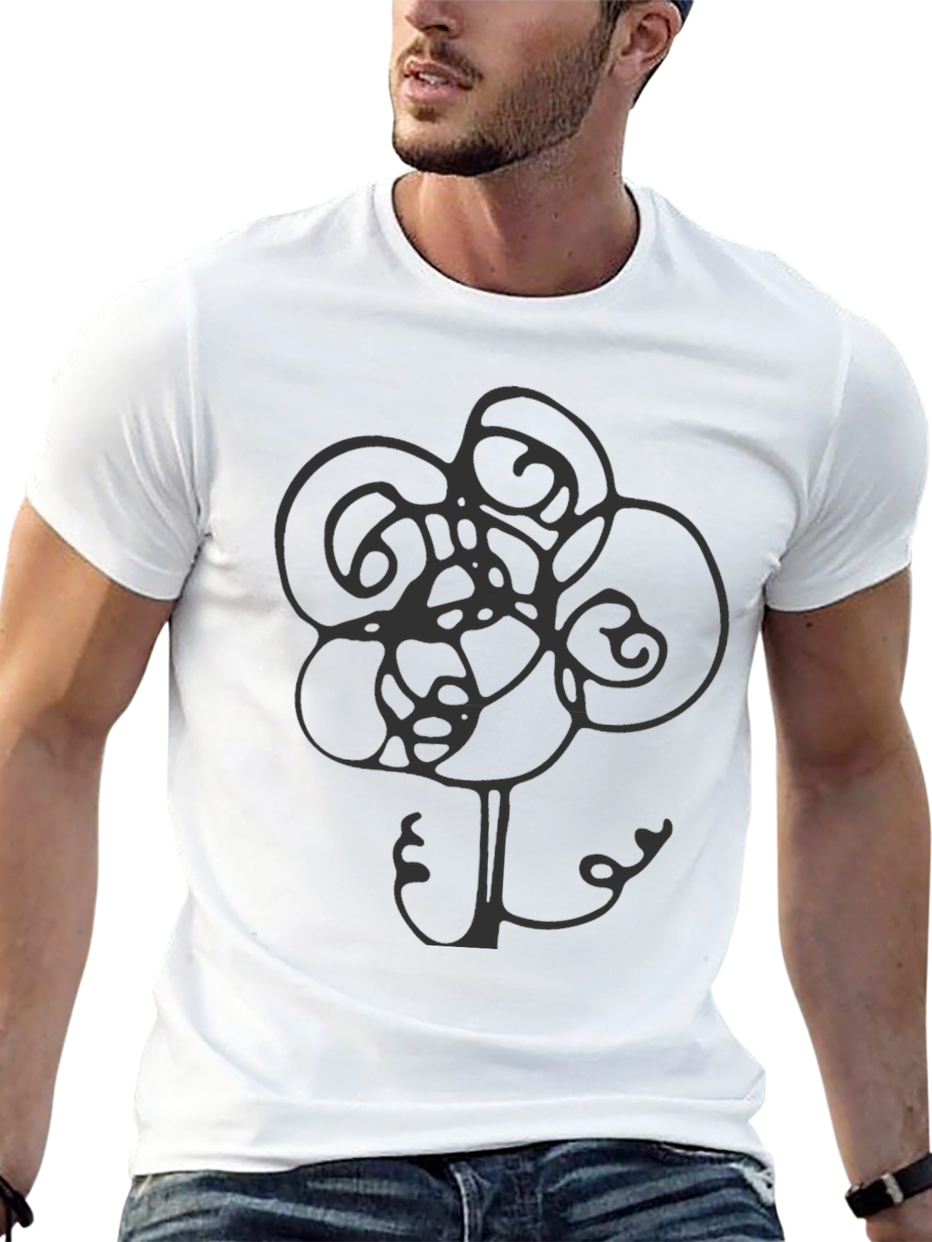 Abstract Flower Graphic Tee - Stylish Mens Black T-Shirt