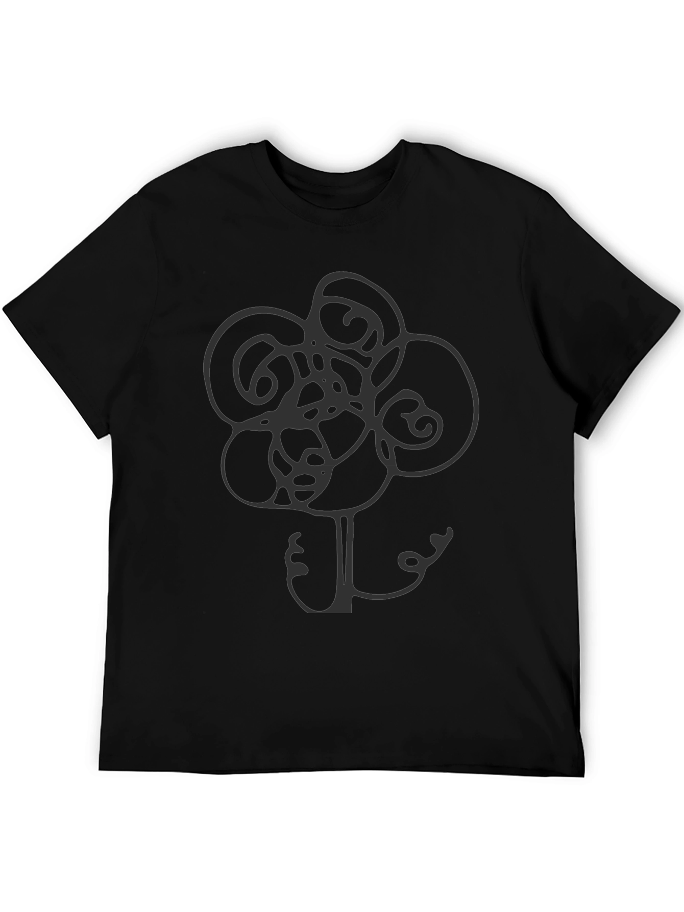 Abstract Flower Graphic Tee - Stylish Mens Black T-Shirt