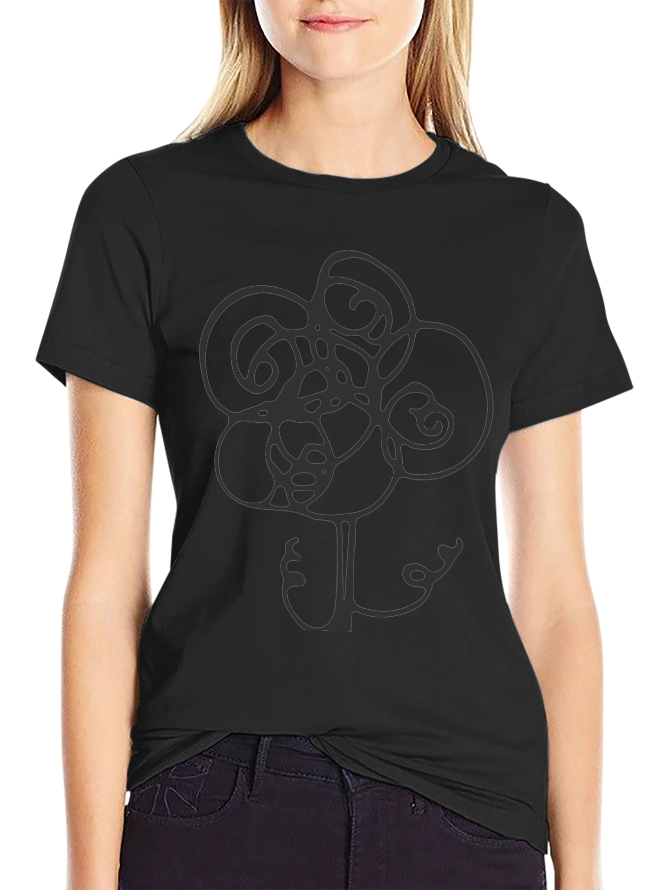 Abstract Flower Graphic Tee - Stylish Mens Black T-Shirt