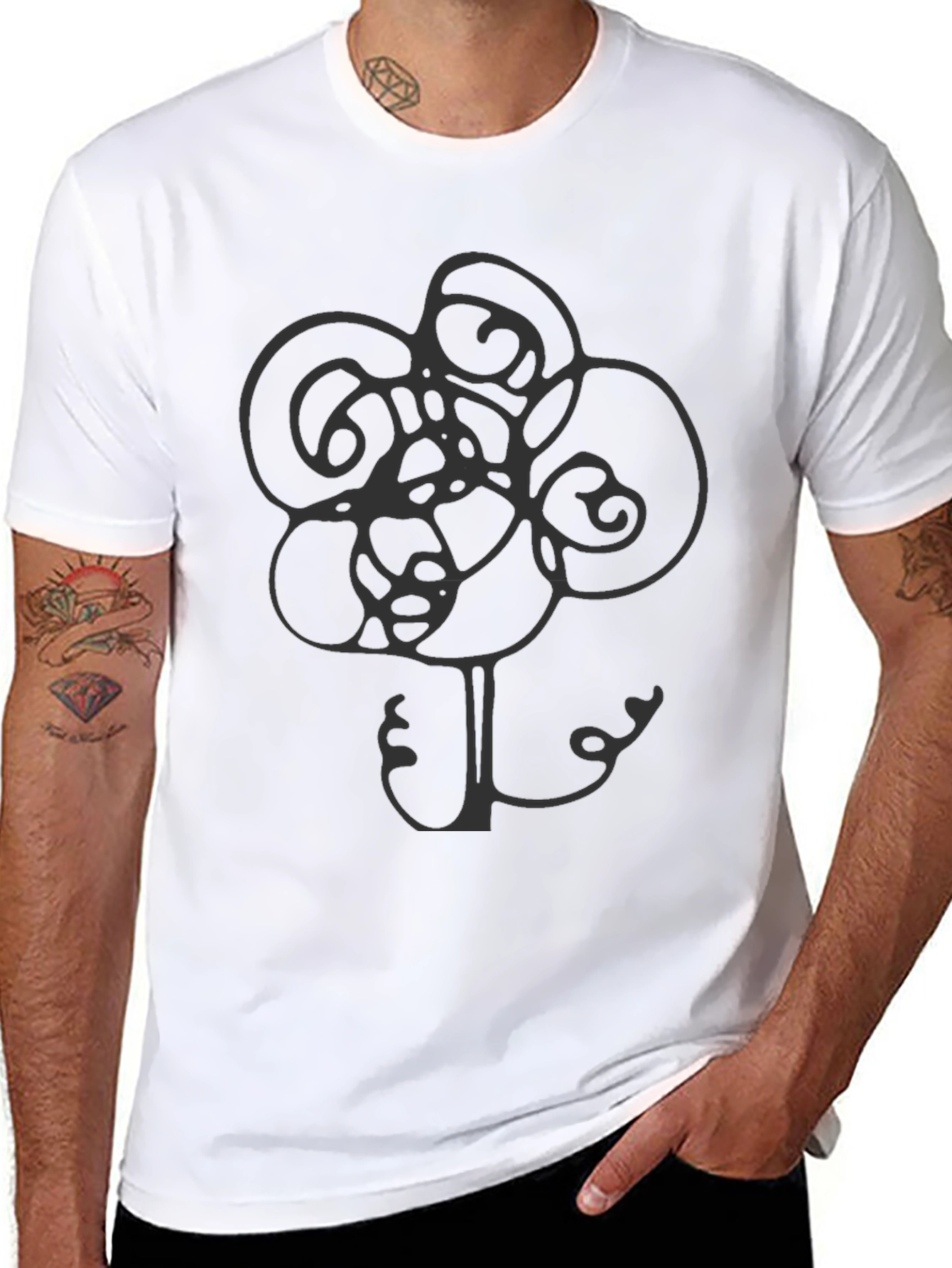 Abstract Flower Graphic Tee - Stylish Mens Black T-Shirt
