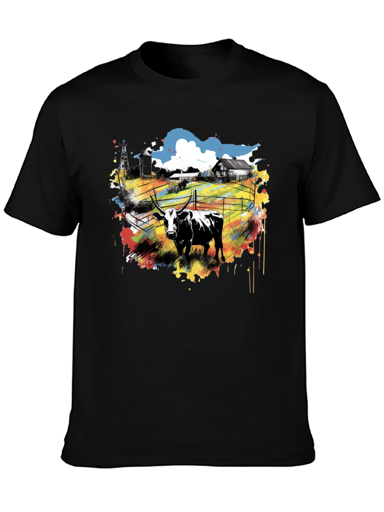 Cow Farm Graphic Tee - Unisex Black T-Shirt