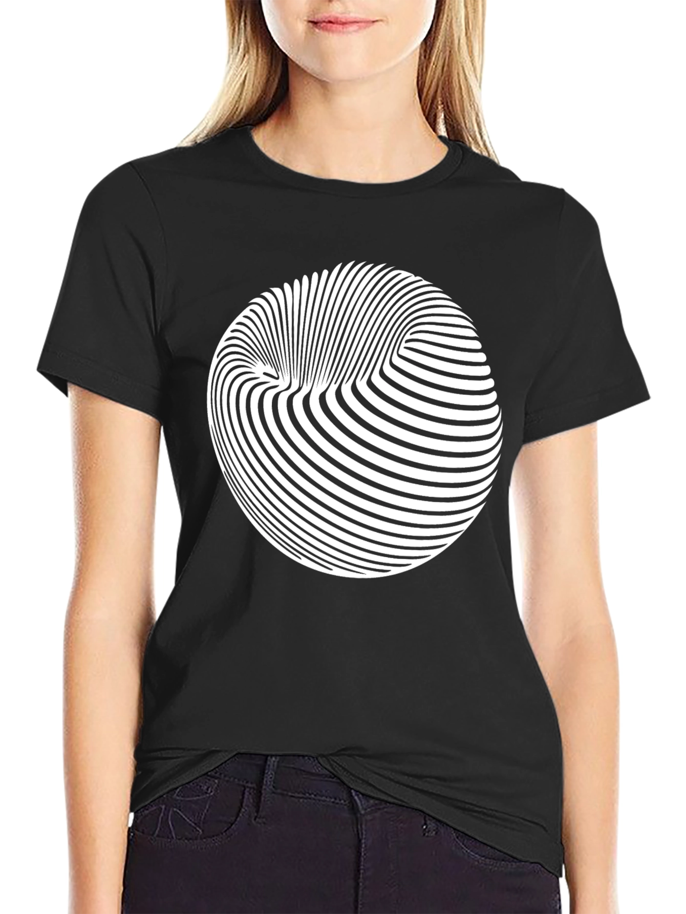 Abstract Illusion Graphic Black Tee