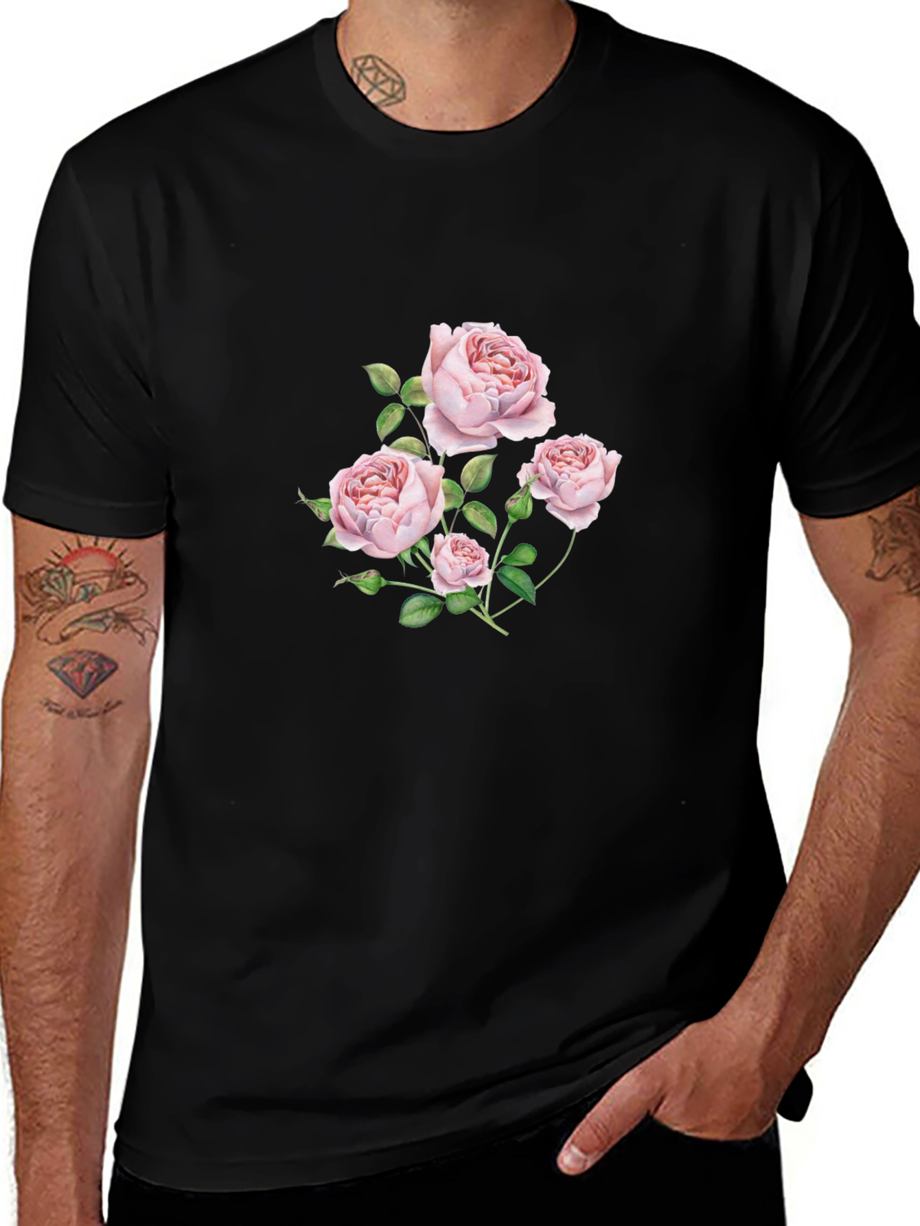 Floral Rose Graphic Black T-Shirt