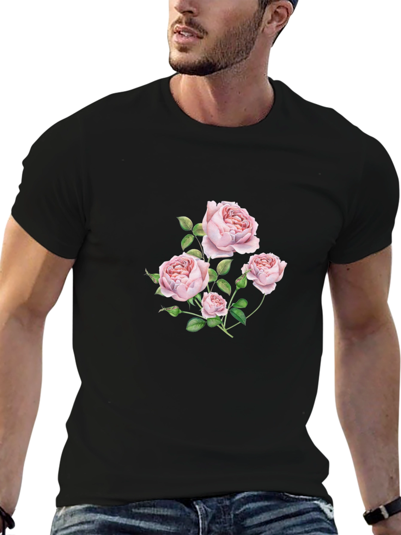 Floral Rose Graphic Black T-Shirt