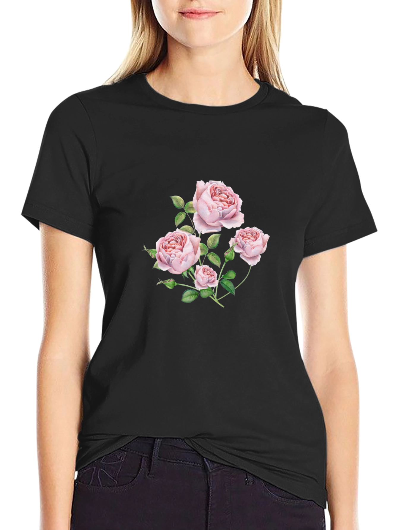 Floral Rose Graphic Black T-Shirt